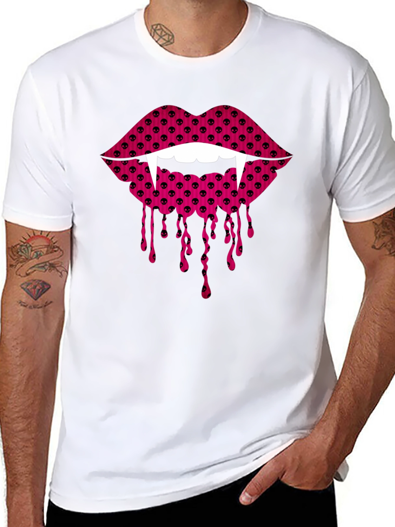 Black Vampire Lips Graphic Tee - Halloween Fashion view 8