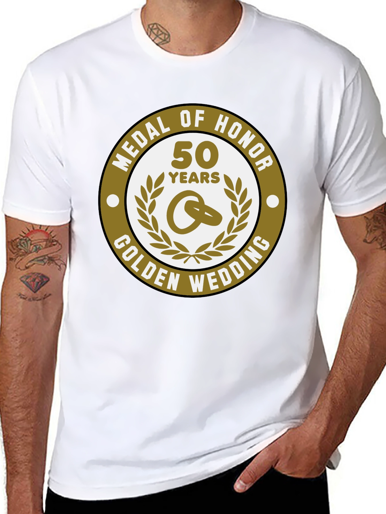Black 50th Golden Wedding Anniversary Medal of Honor T-Shirt view 8