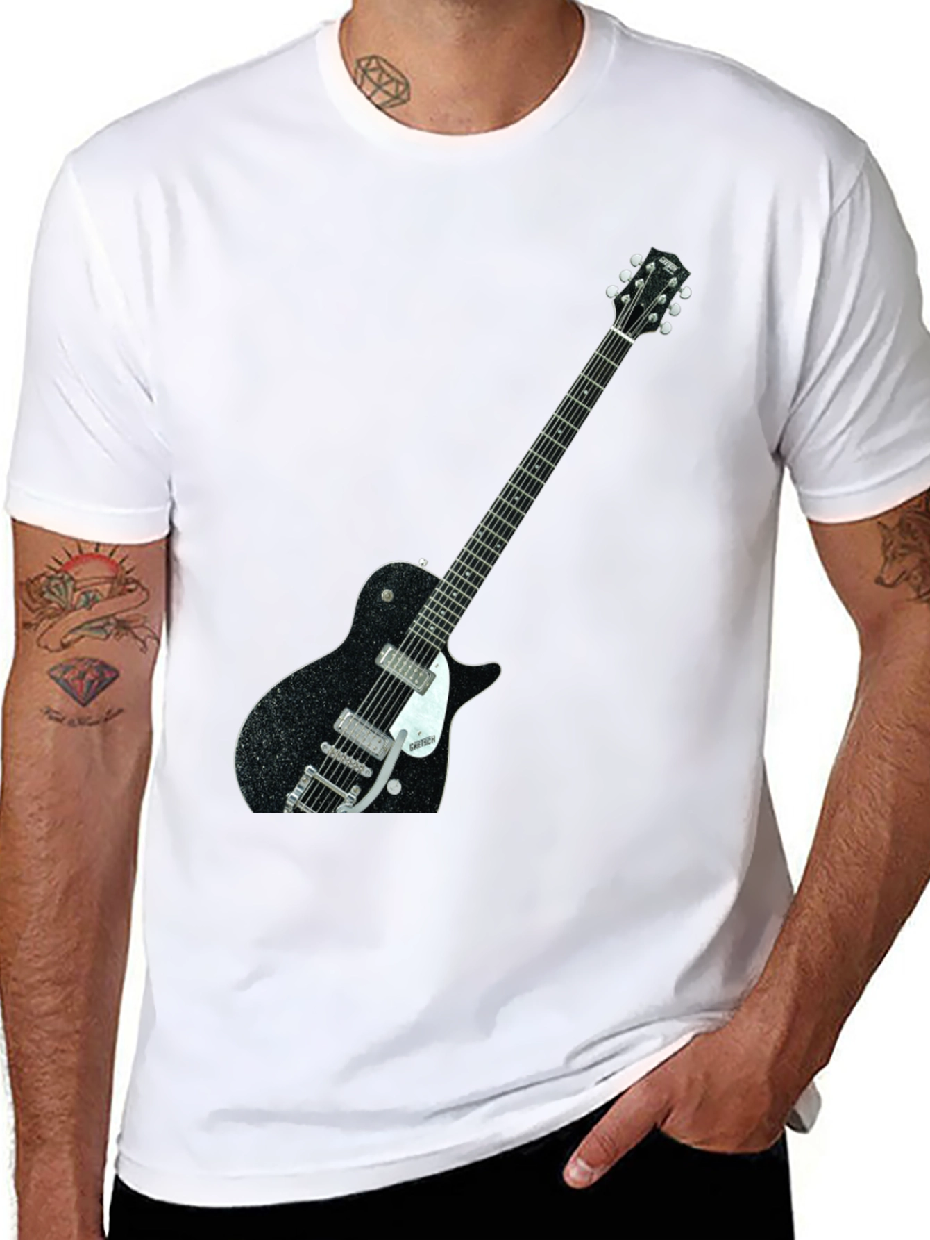 Black Black T-Shirt with Guitar Graphic view 8