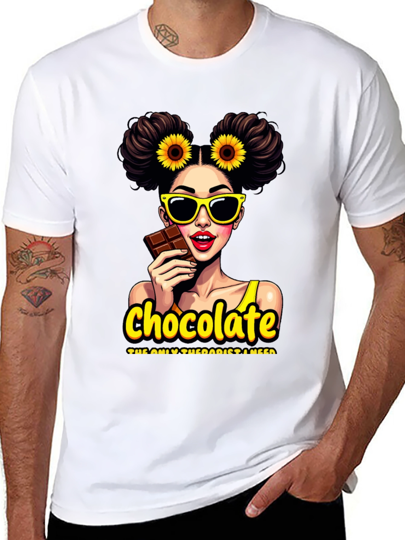 Black Chocolate Therapist Graphic Tee - Black Cotton T-Shirt view 8