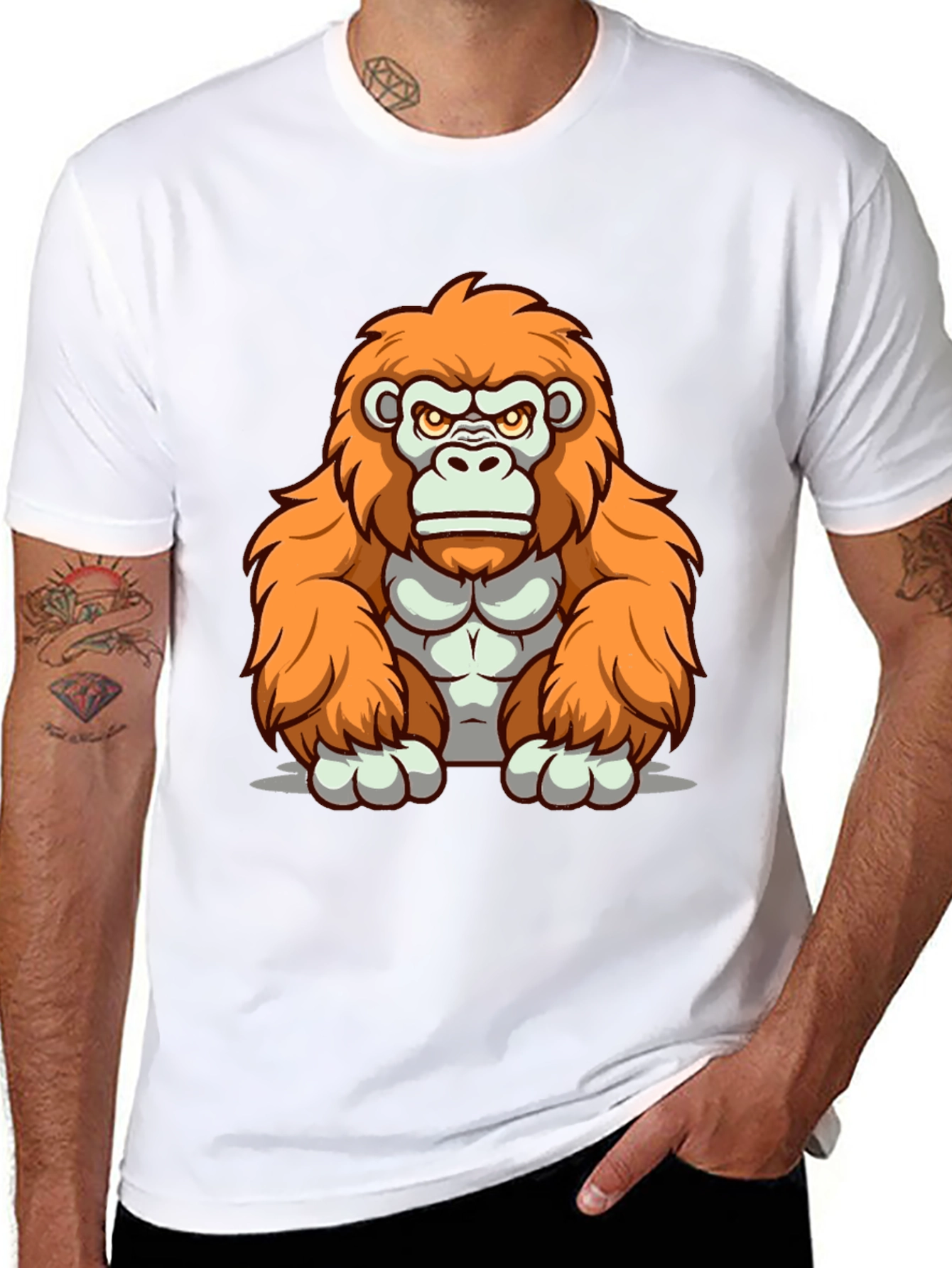 Black Orange Gorilla Graphic T-Shirt - Cartoon Style view 8