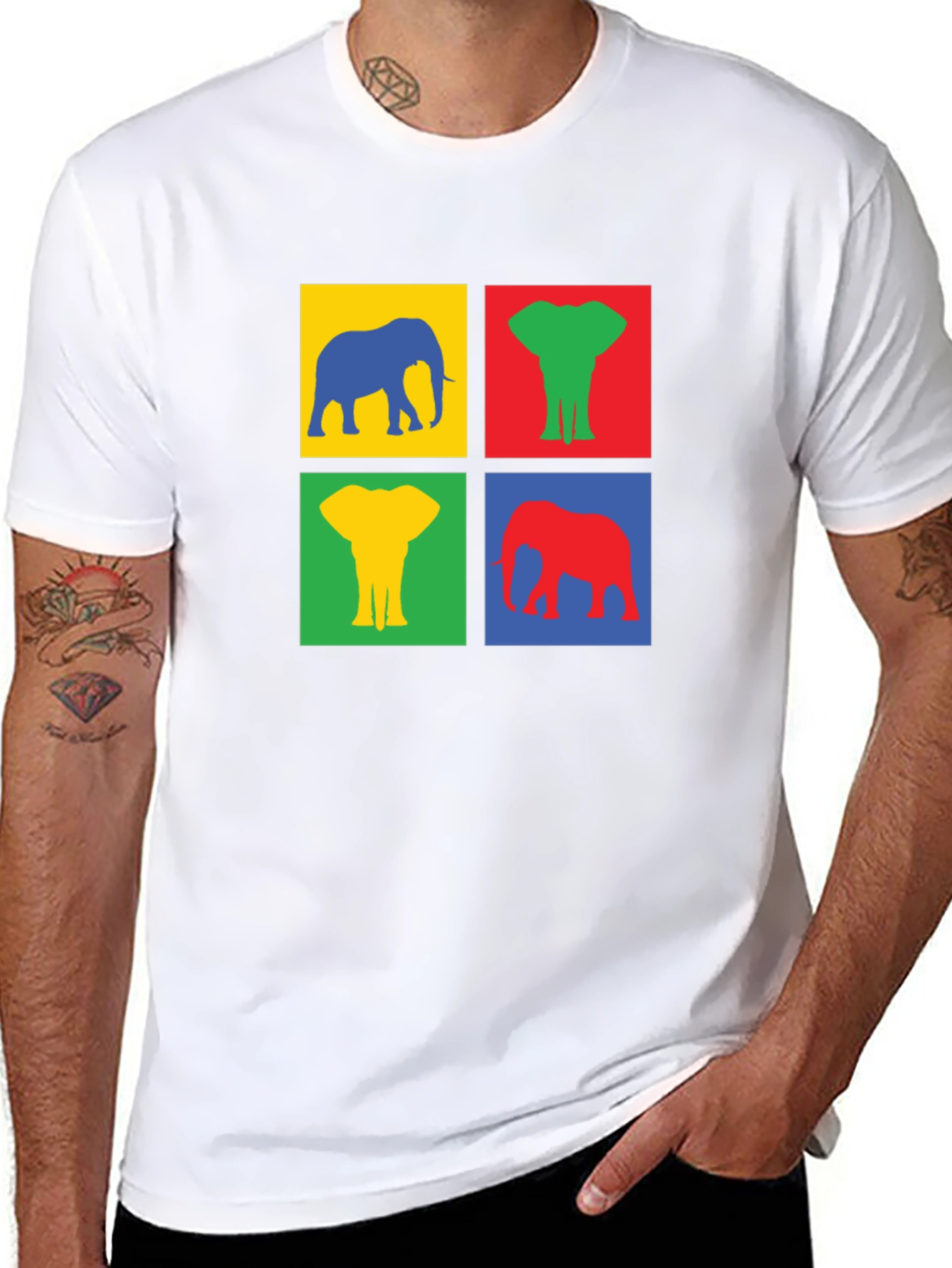 Black Colorful Elephant T-Shirt - Pop Art Tee view 8