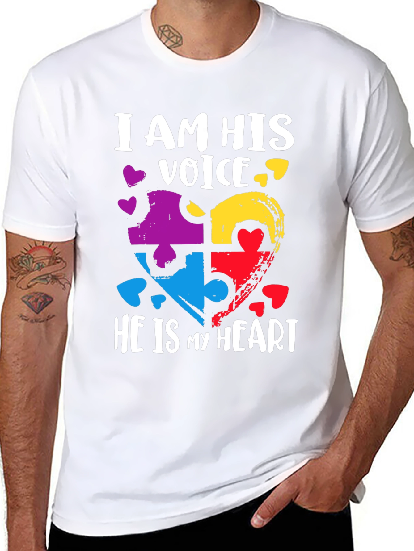 Black Autism Awareness Heart Puzzle T-Shirt view 8