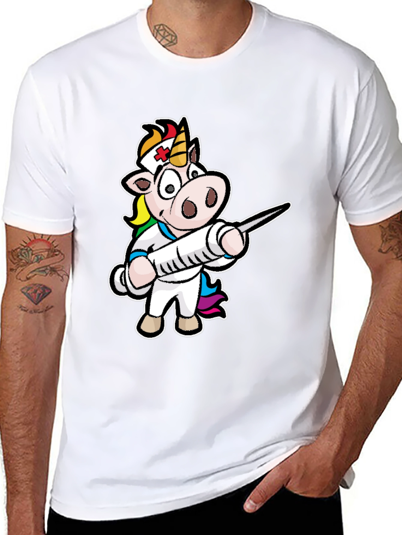 Black Nurse Unicorn T-Shirt - Cartoon Graphic Tee view 8