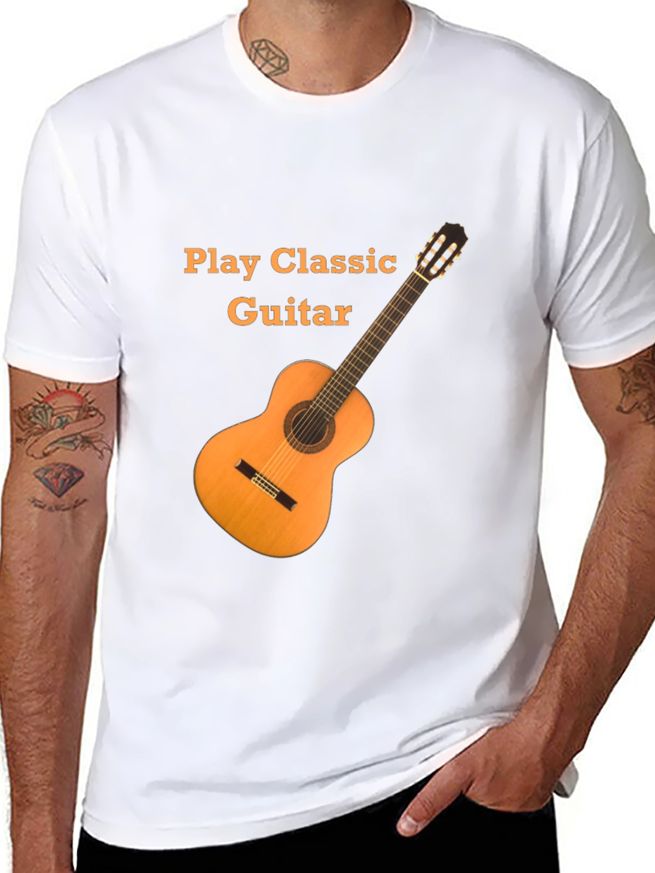 Black Classic Guitar T-Shirt - Play Classic Guitar Design view 8