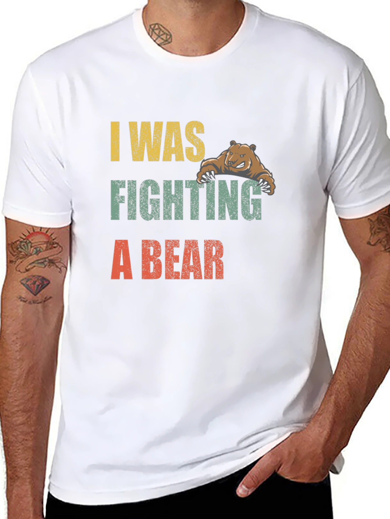 Black I Was Fighting A Bear Graphic T-Shirt view 8