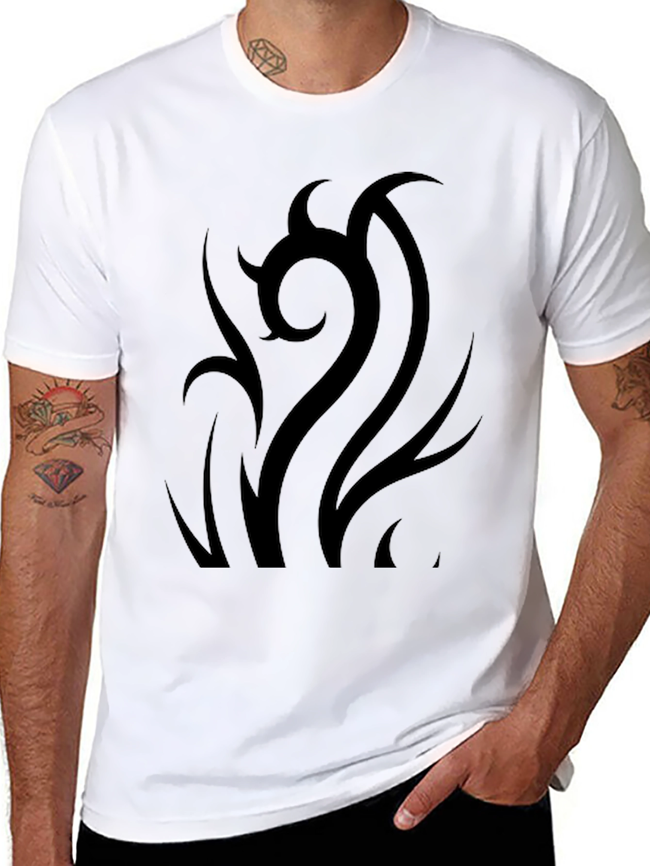 Black Men's Black Tribal Graphic Tee - Casual Style view 8