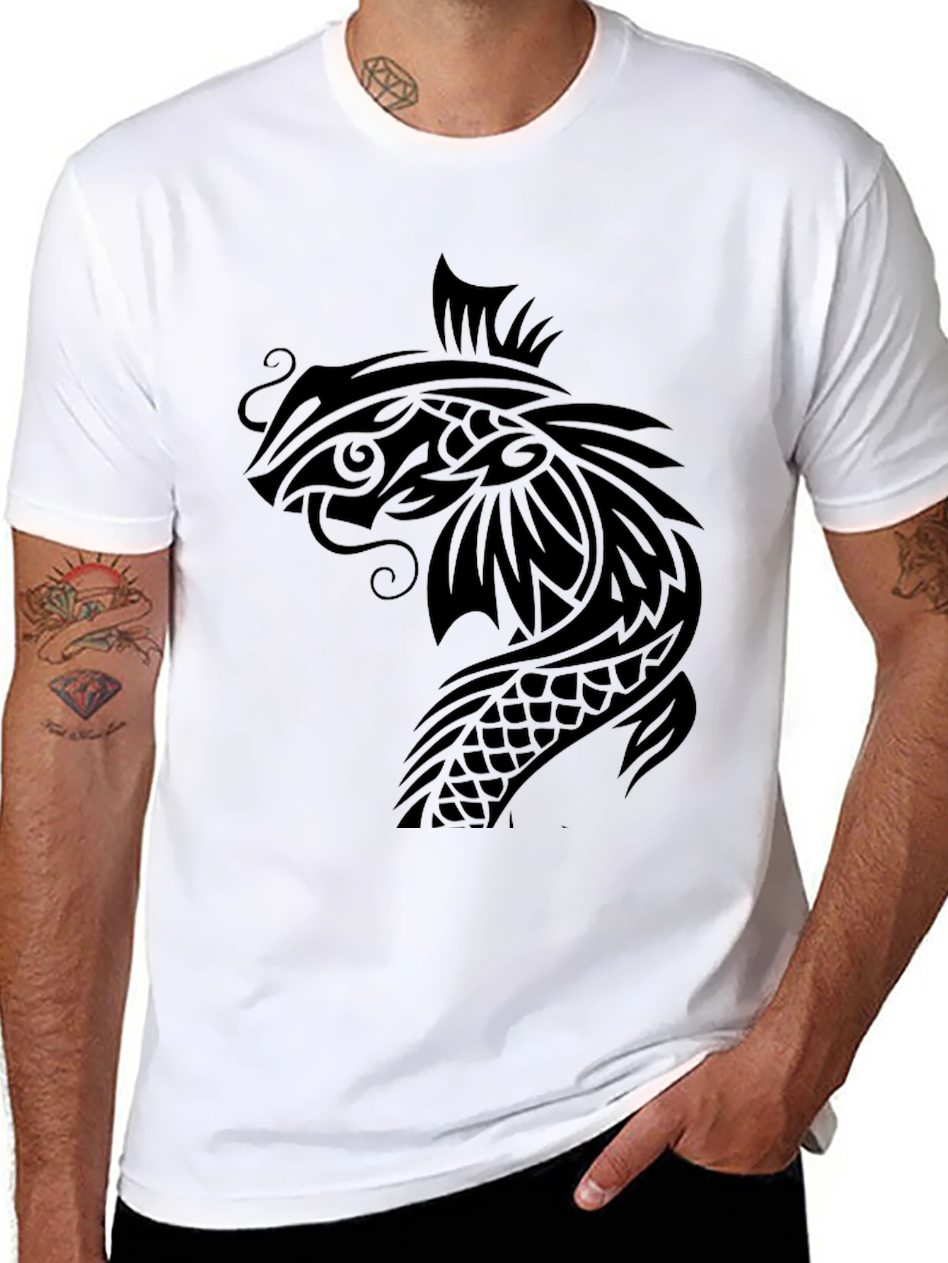 Black Koi Fish Graphic Tee - Black Cotton T-Shirt view 8