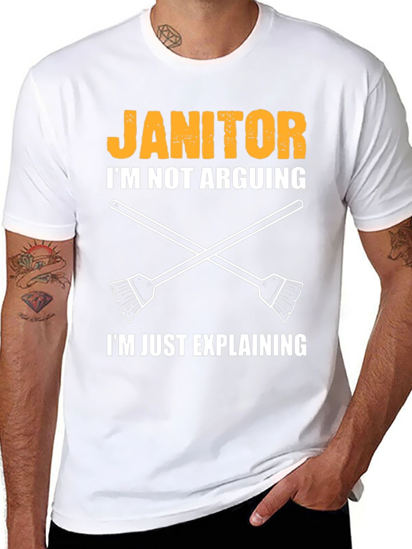 Black Janitor Explaining T-Shirt - Funny Cleaning Crew Apparel view 8