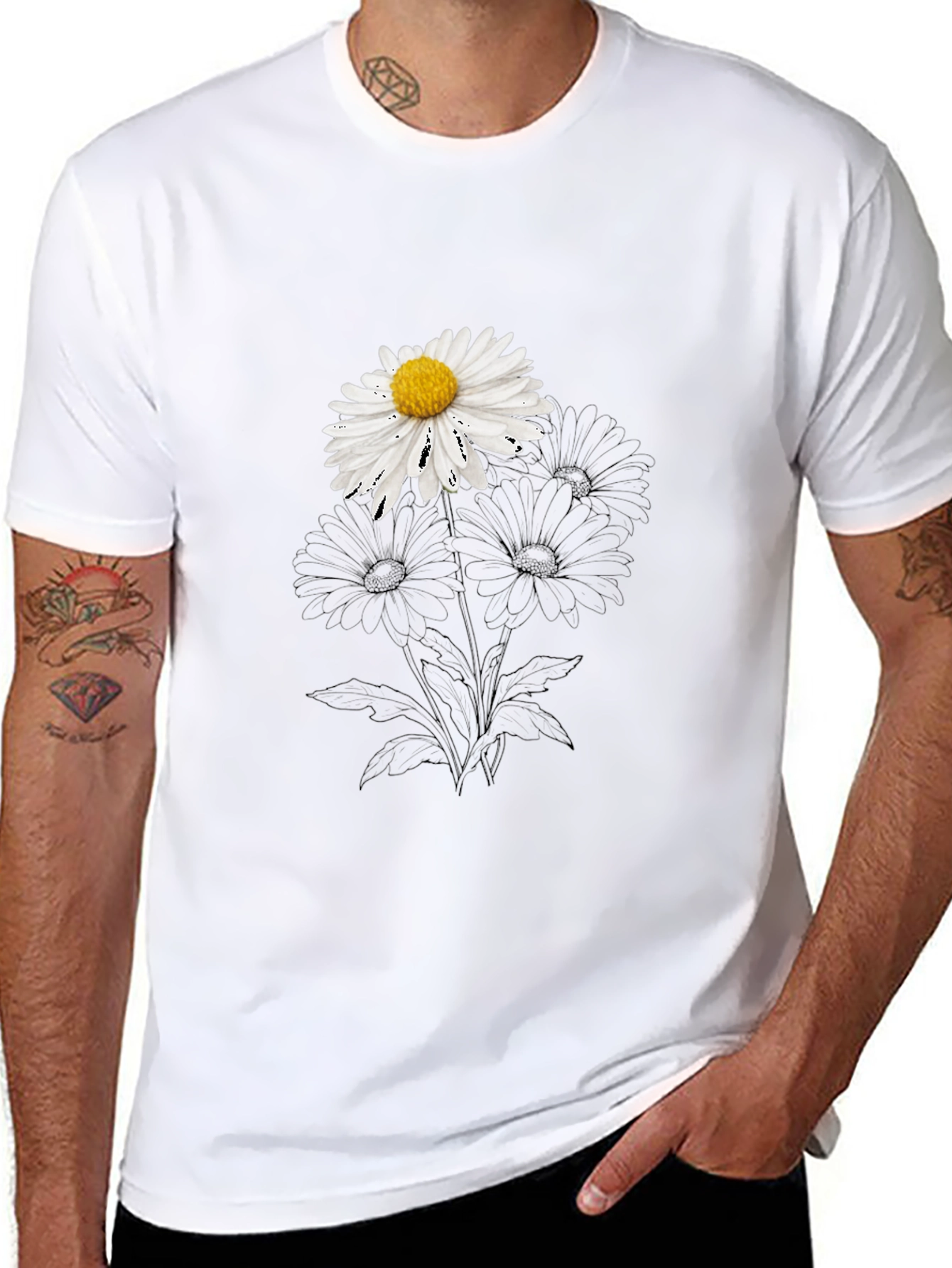 Black Daisy Graphic Black T-Shirt - Stylish Casual Wear view 8