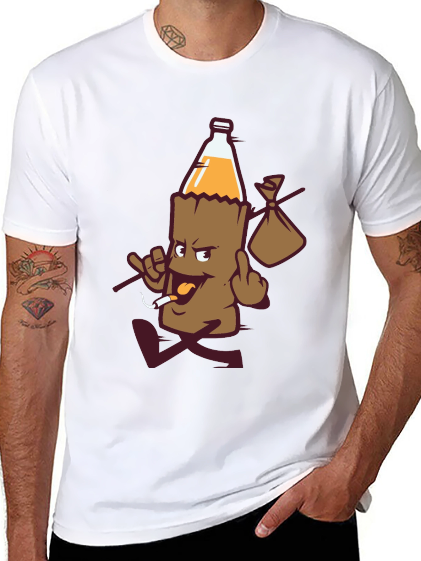 Black Novelty Cartoon Beer Bottle T-Shirt view 8