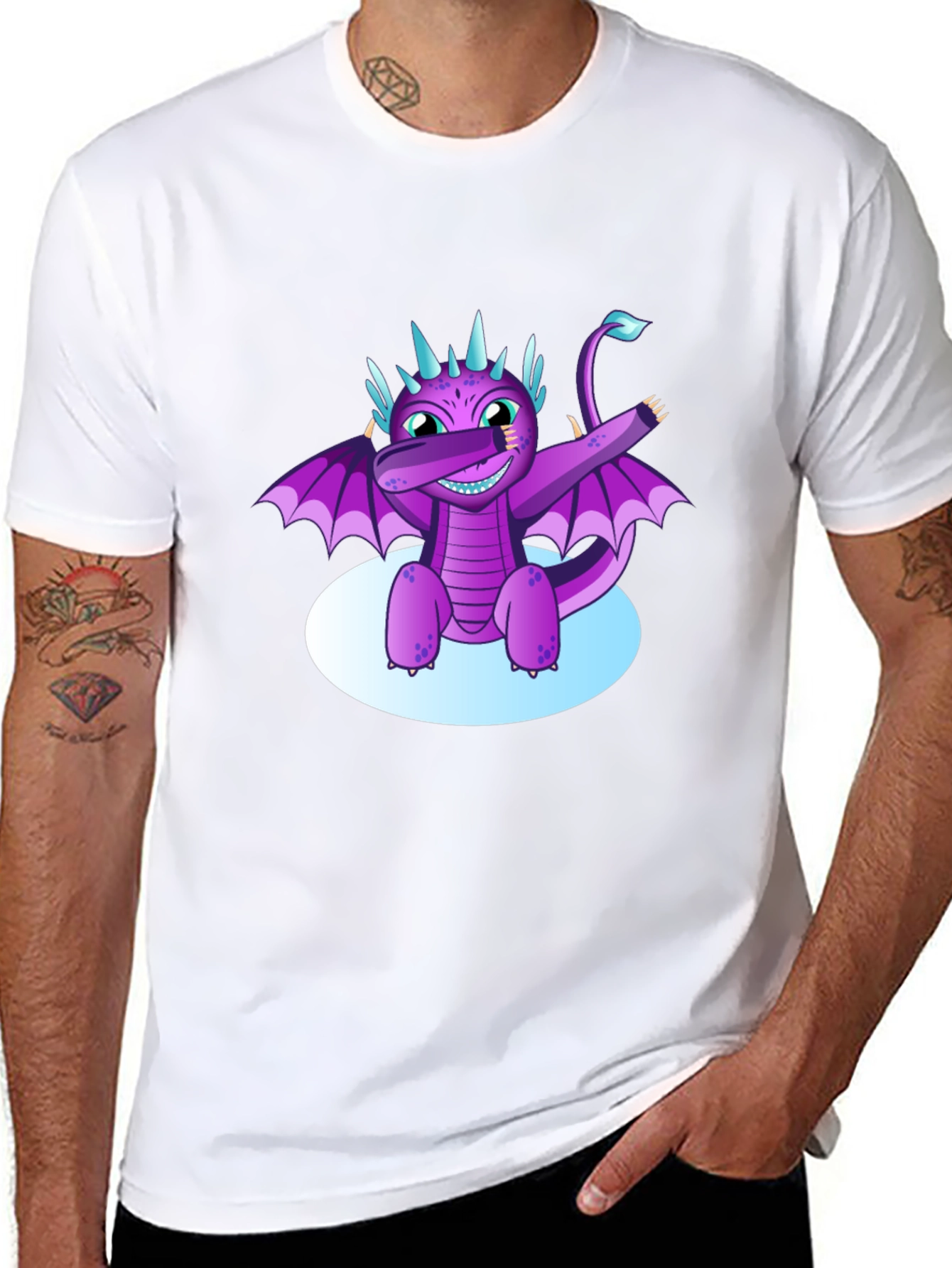 Black Dabbing Dragon Graphic Tee - Cool Black T-Shirt view 8