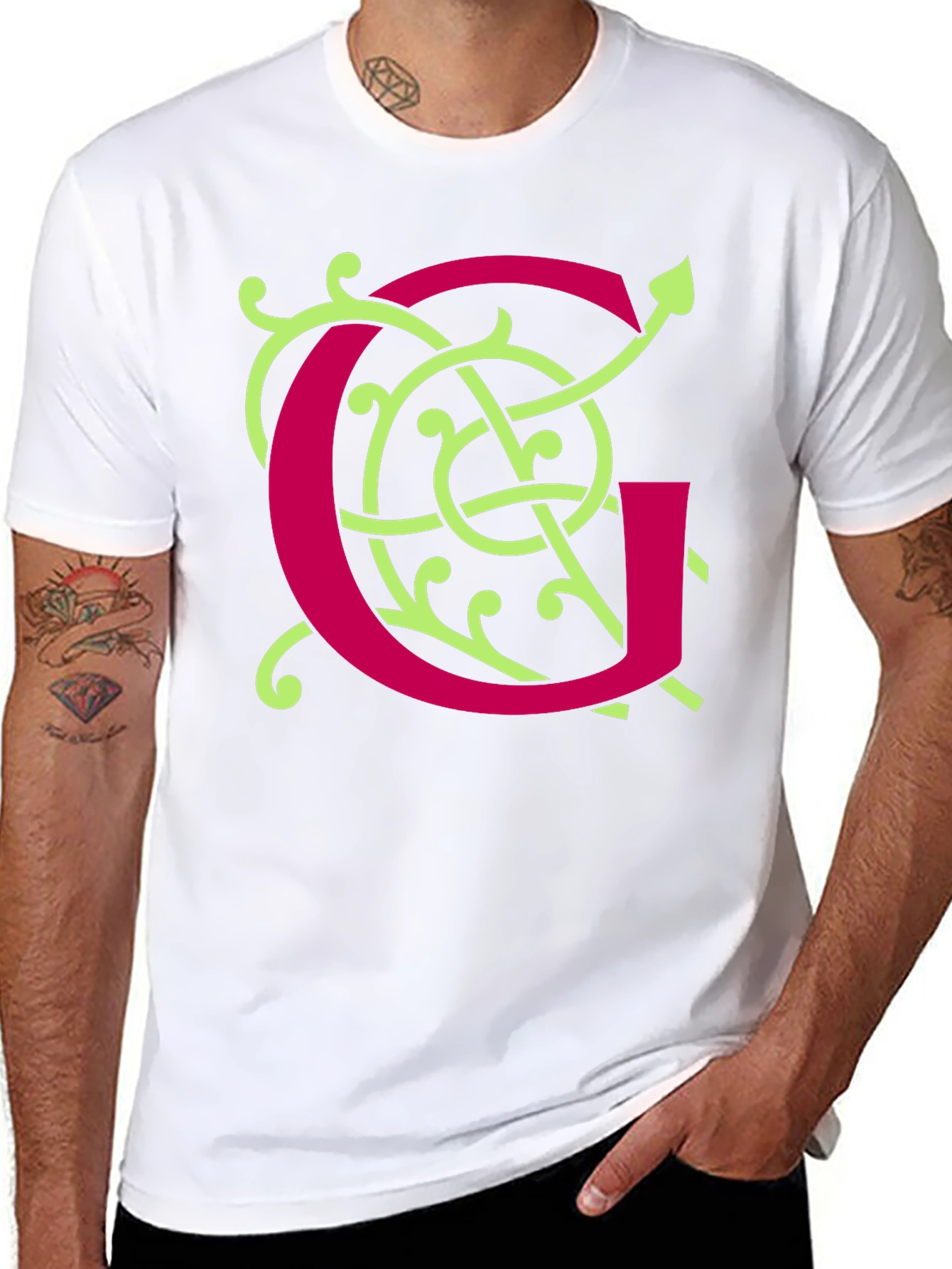 Black Ornamental Initial 'G' Black T-Shirt view 8