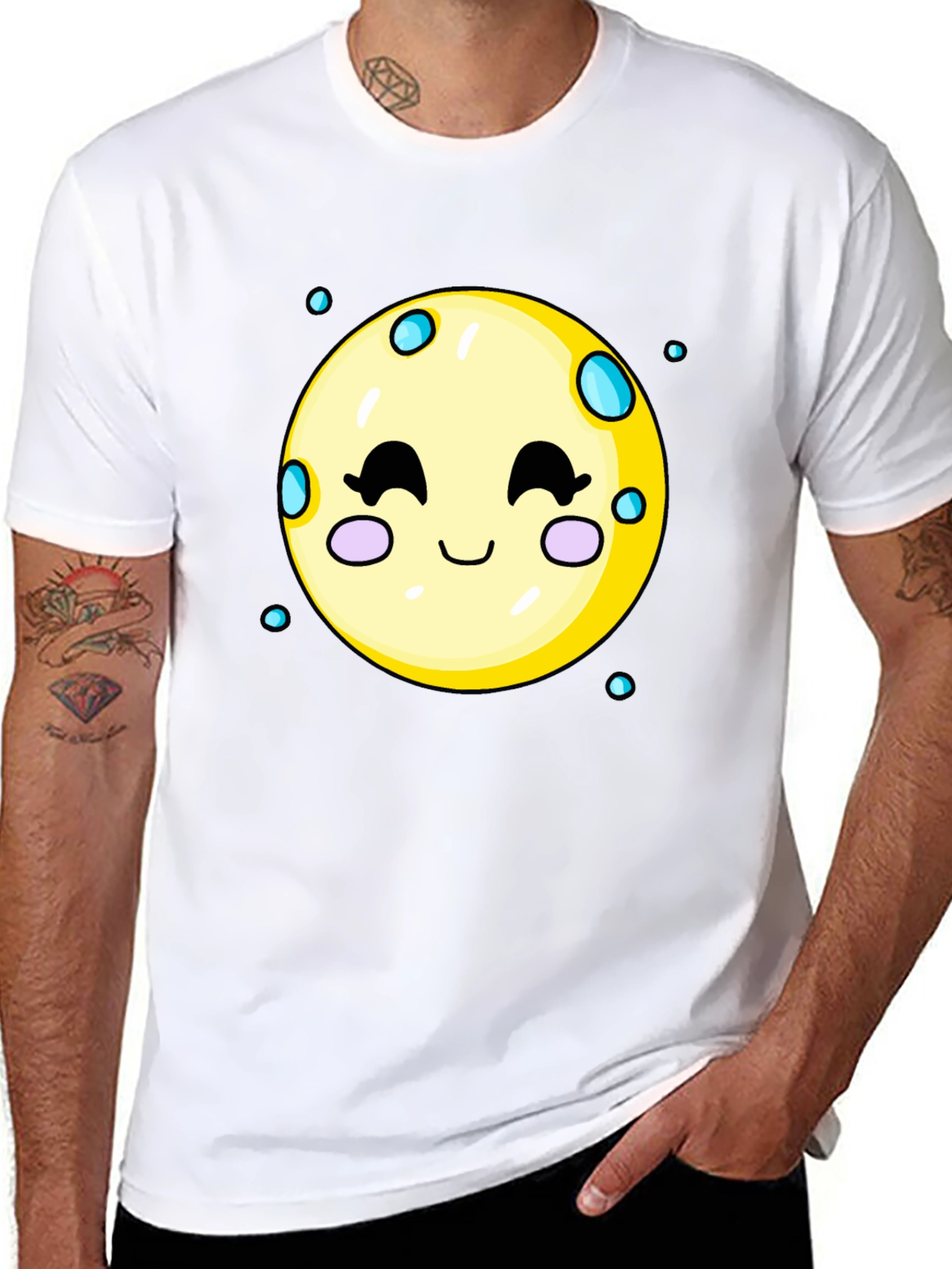 Black Cute Moon Graphic Tee - Black Cotton T-Shirt view 8