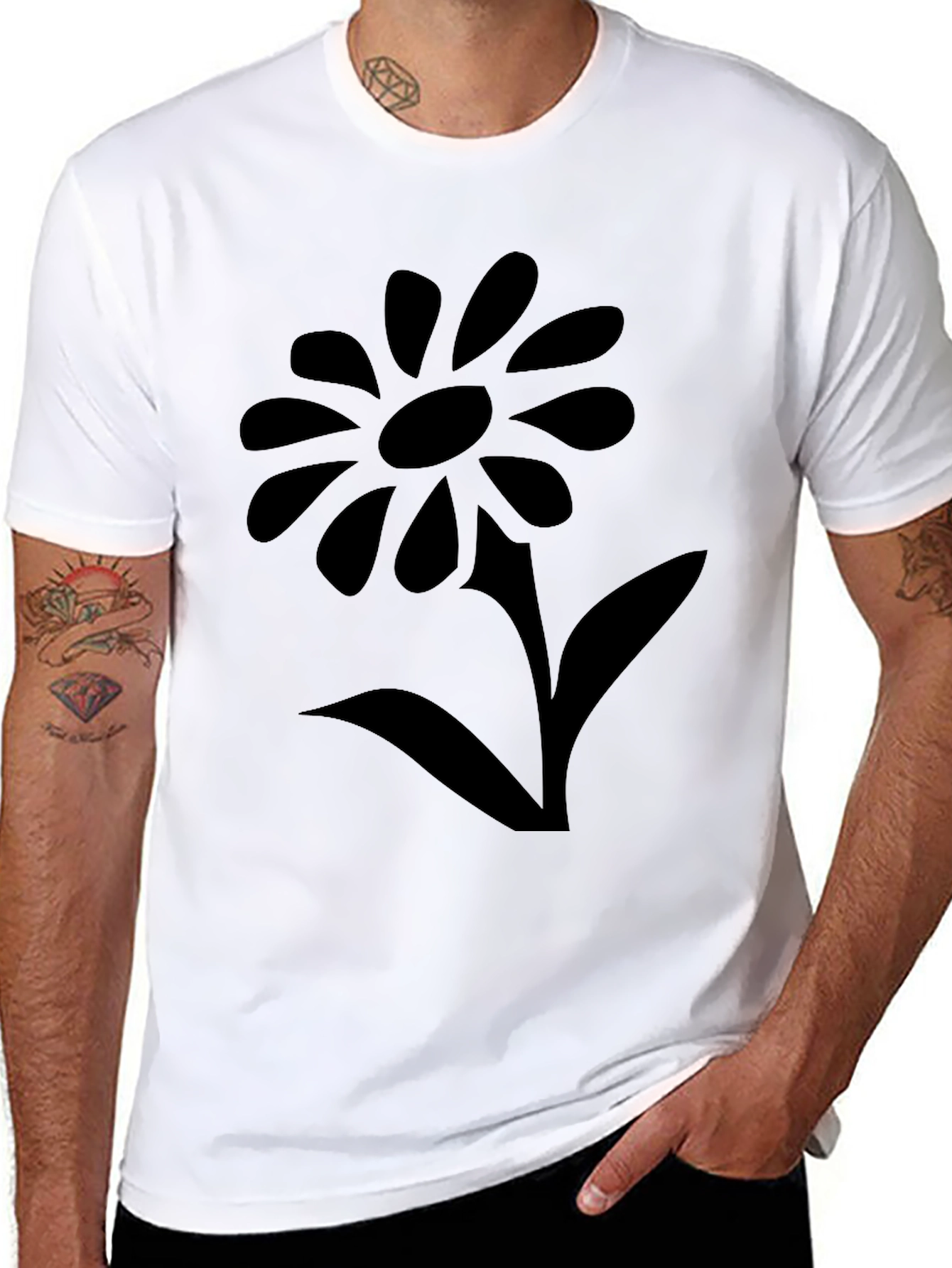 Black Black T-Shirt with Flower Graphic view 8