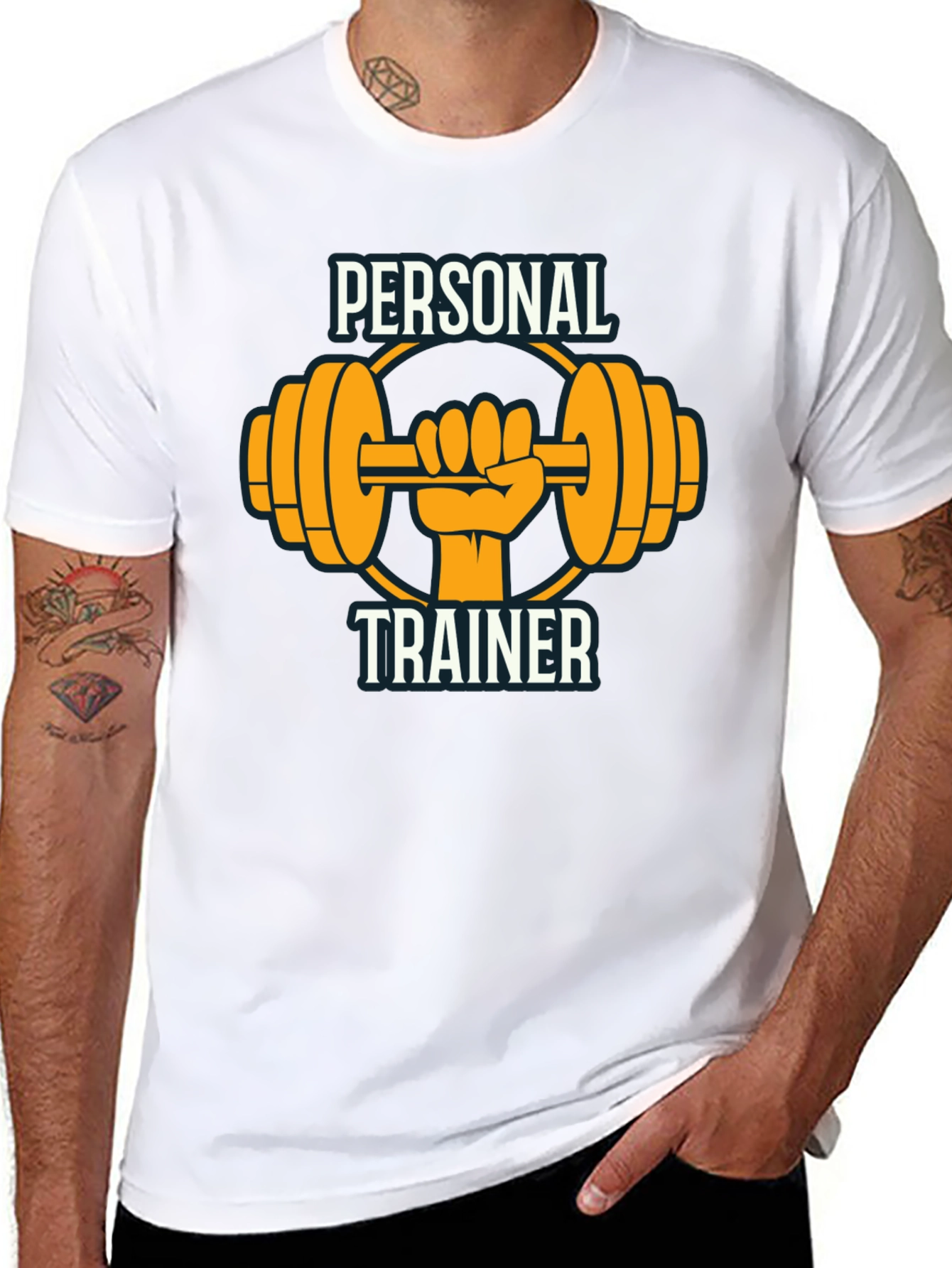 Black Personal Trainer Graphic Tee - Black Cotton Gym Shirt view 8