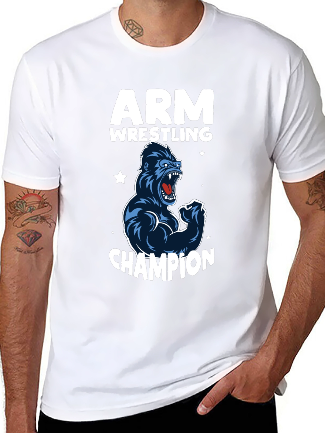 Black Arm Wrestling Champion Gorilla T-Shirt - Black view 8