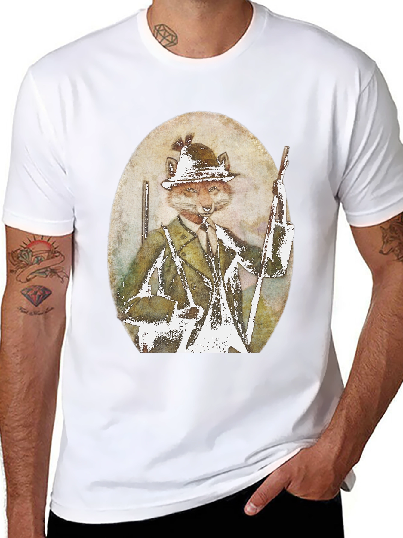 Black Fox Hunter Graphic T-Shirt - Novelty Print Tee view 8