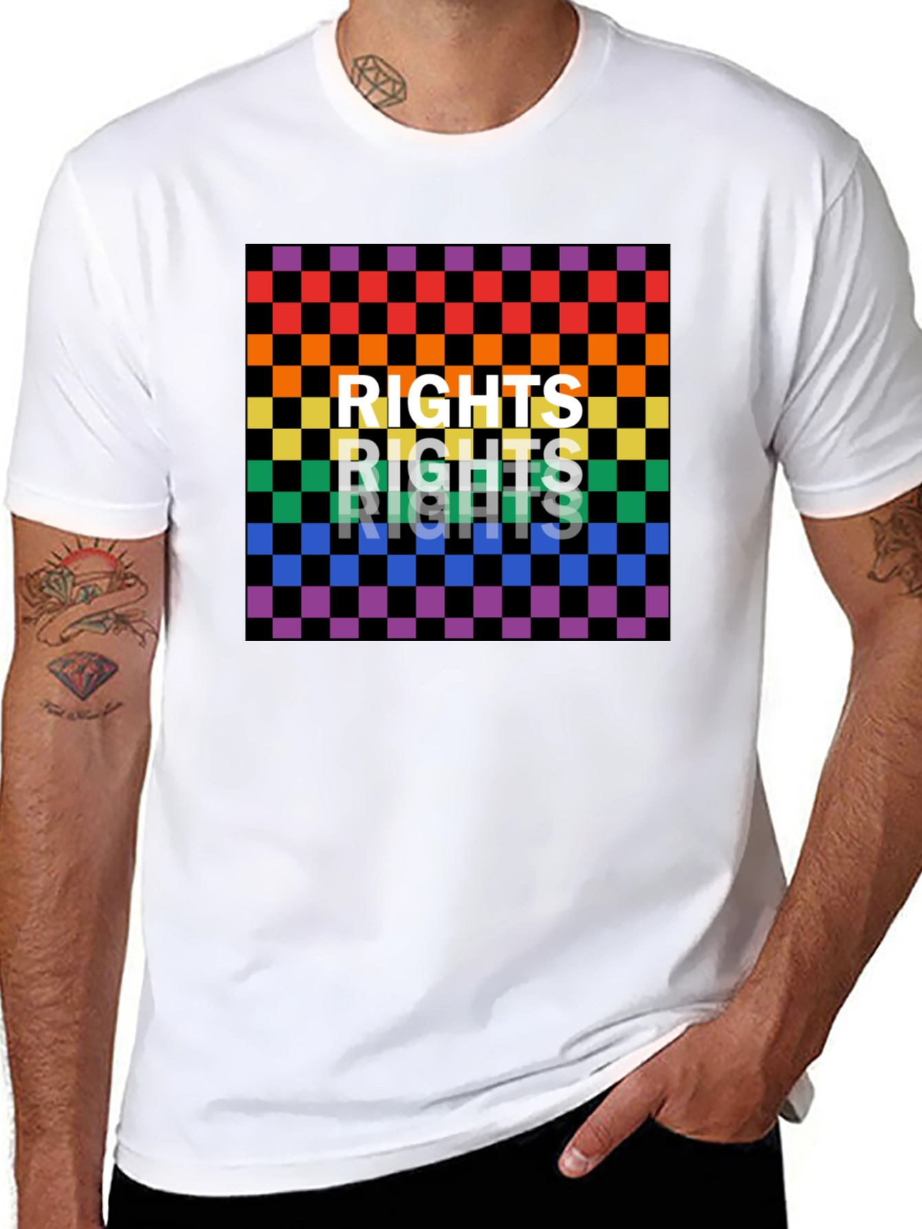 Black Rights Rainbow Checkered Graphic Tee view 8