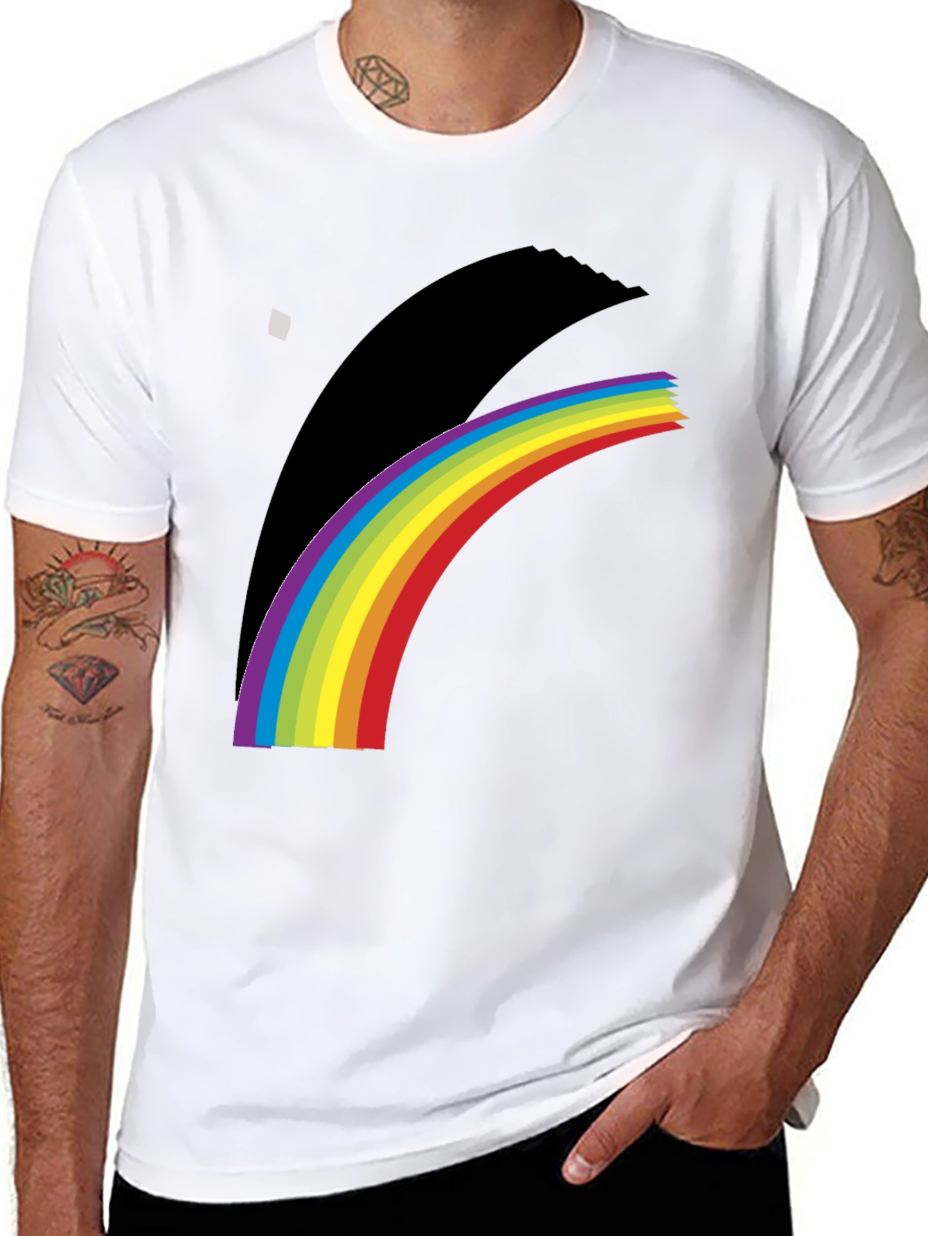Black Rainbow Prism Graphic Tee - Soft Cotton Blend view 8