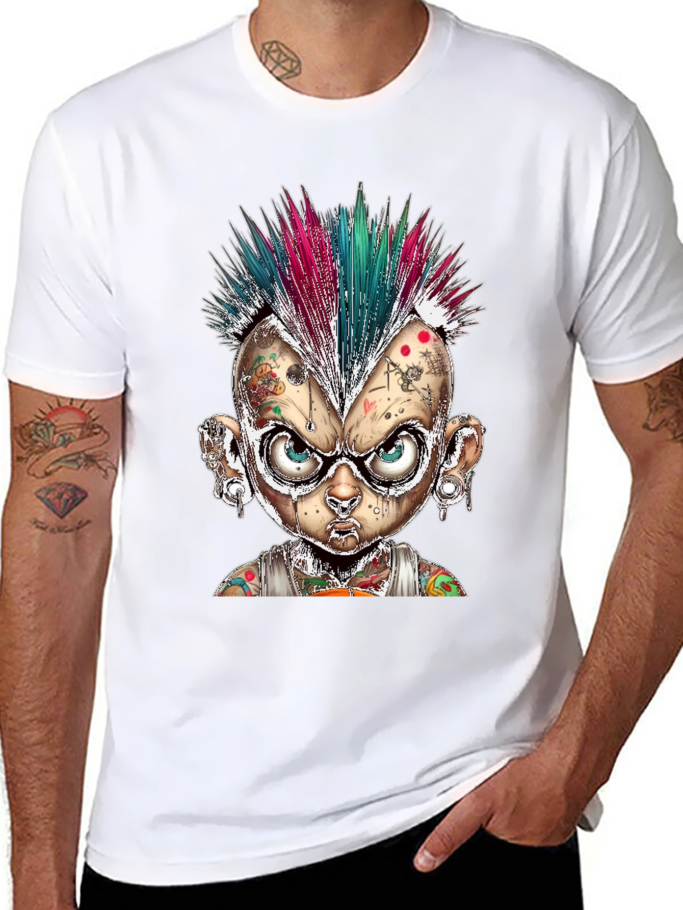 Black Edgy Punk Cartoon Character Graphic Tee view 8