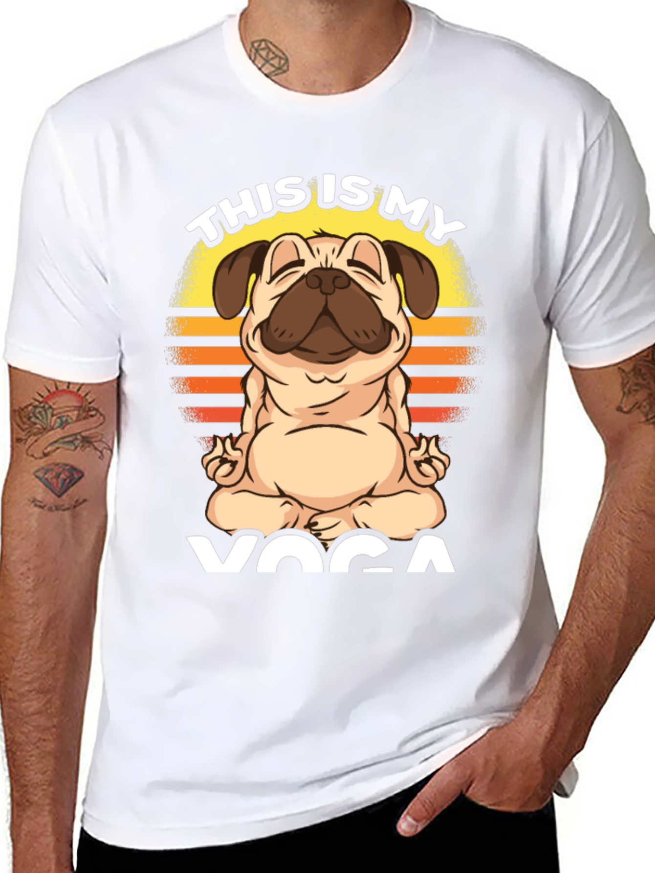 Black Pug Yoga T-Shirt - This is My Yoga view 8