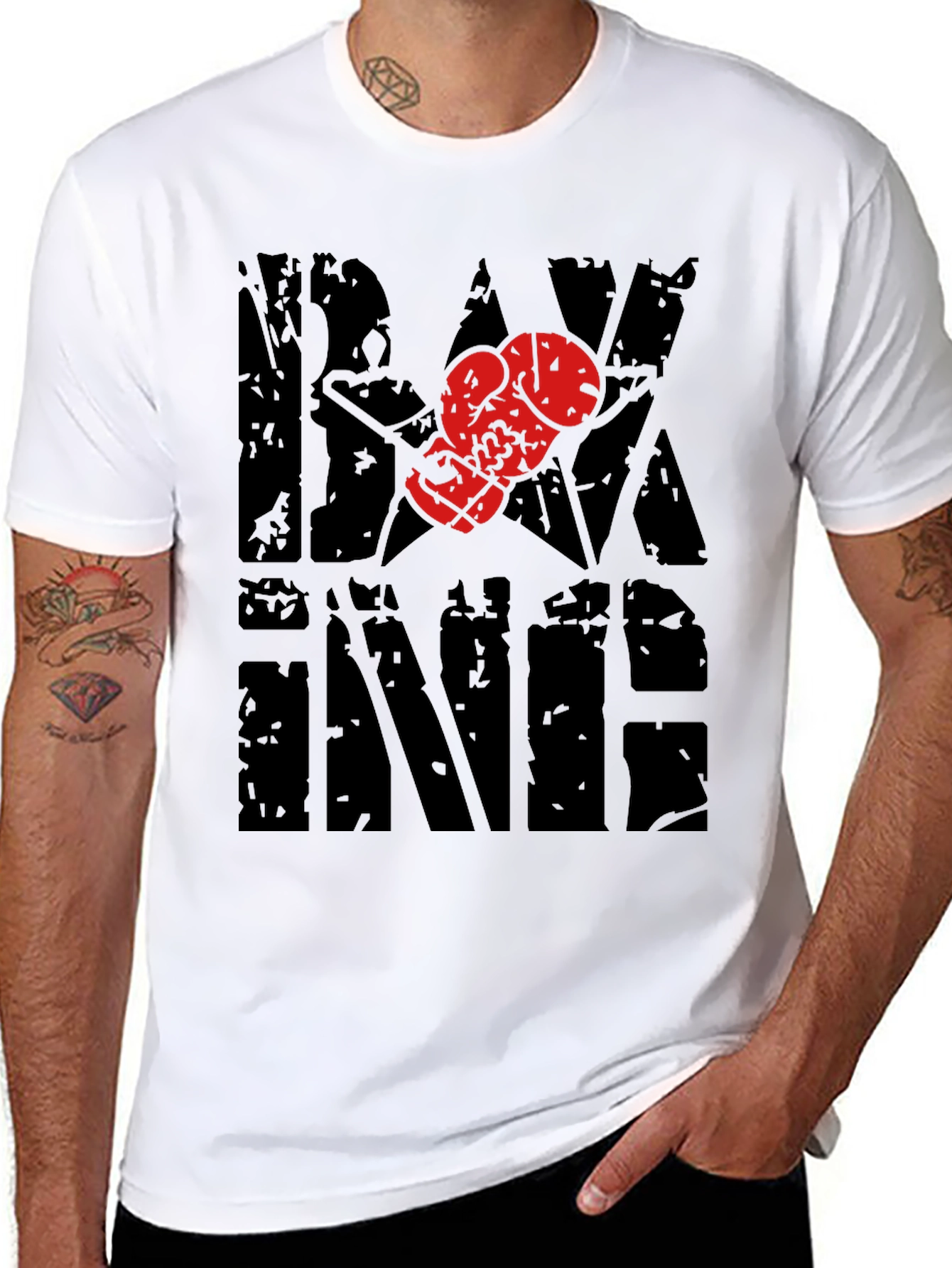 Black Boxing T-Shirt with Glove Graphic view 8