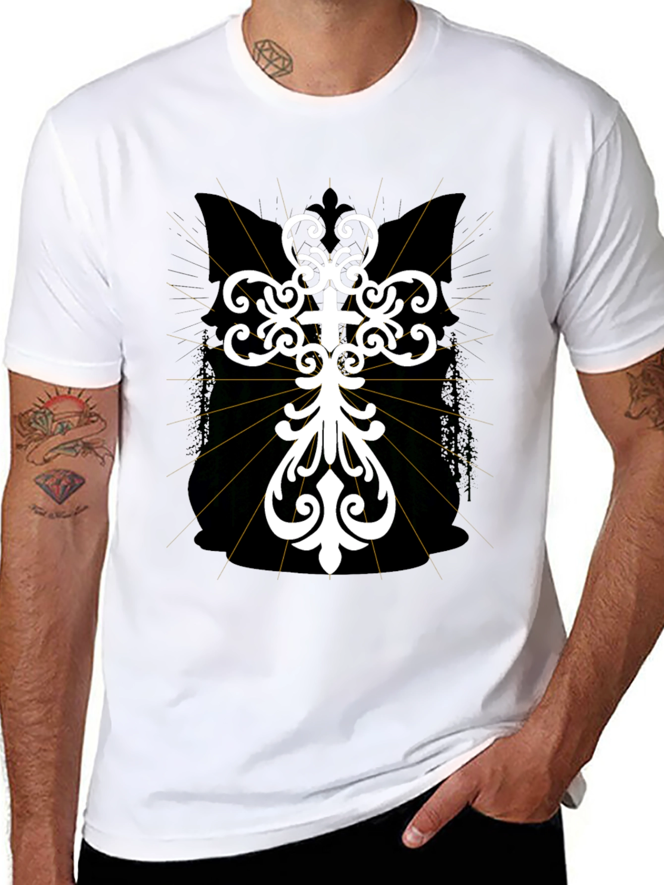 Black Ornate Cross Graphic T-Shirt - Black view 8