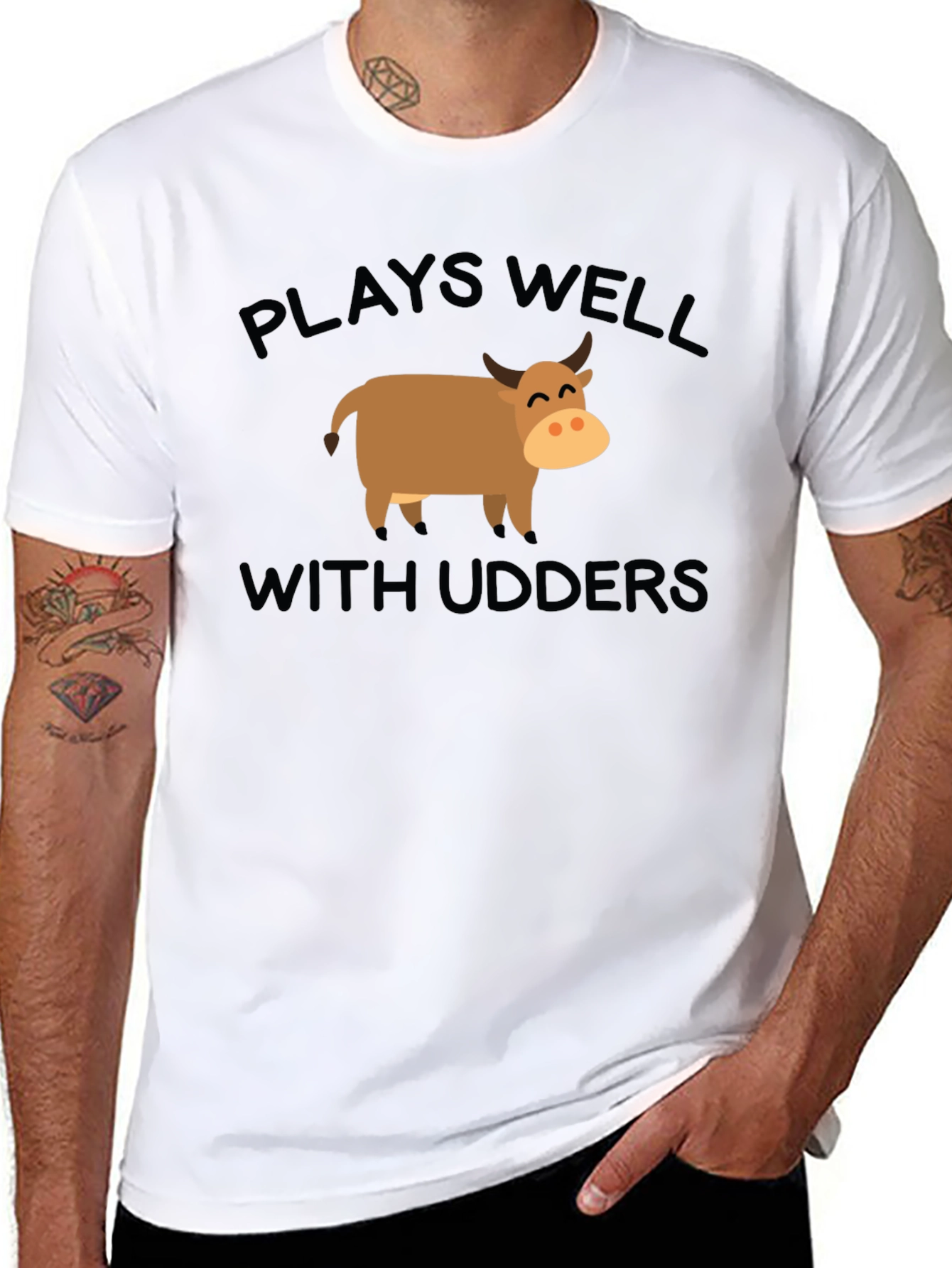 Black Plays Well With Udders T-Shirt - Funny Cow Lover Tee view 8