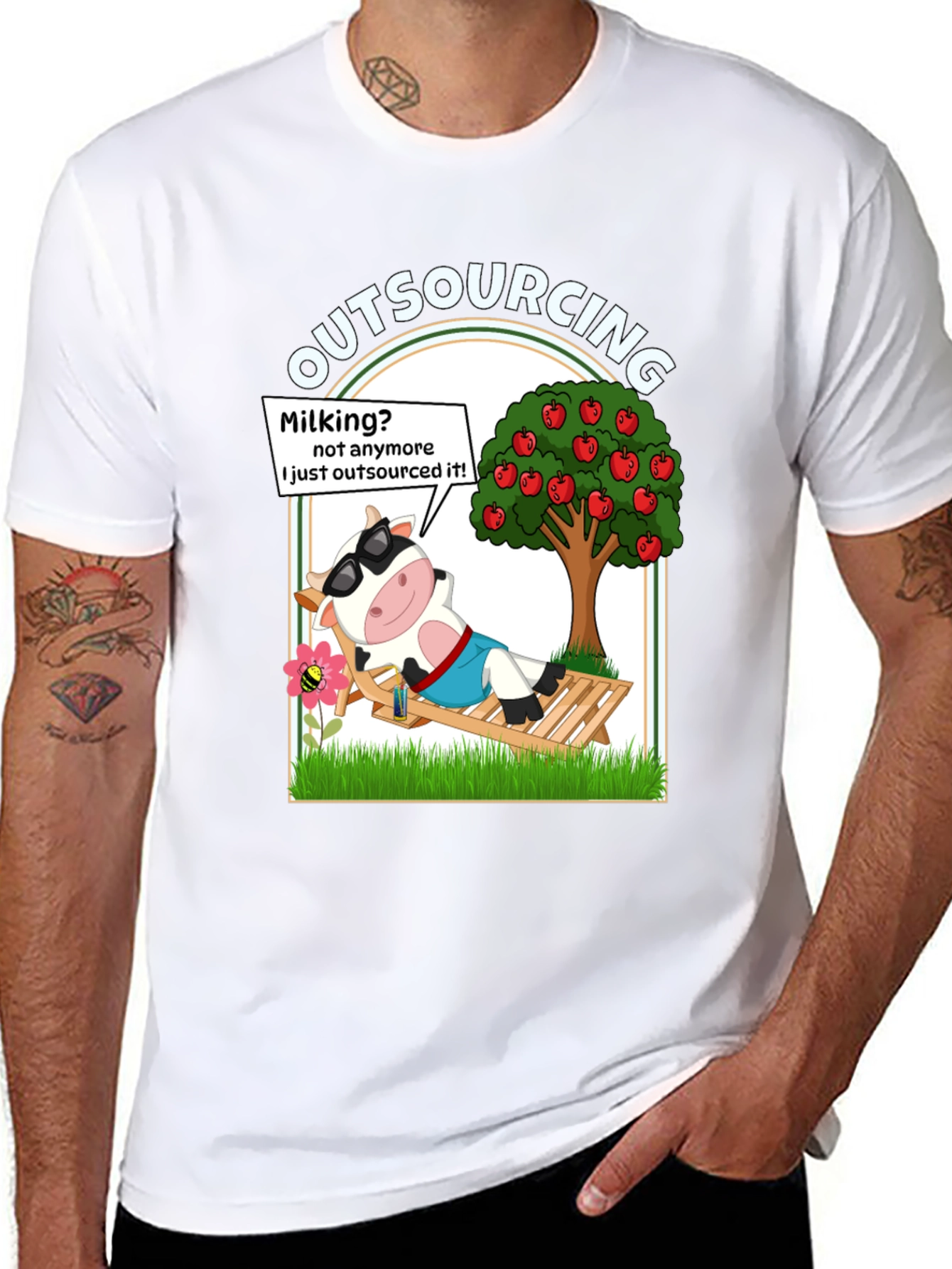 Black Outsourcing Cow T-Shirt - Funny Lazy Farm Animal Tee view 8