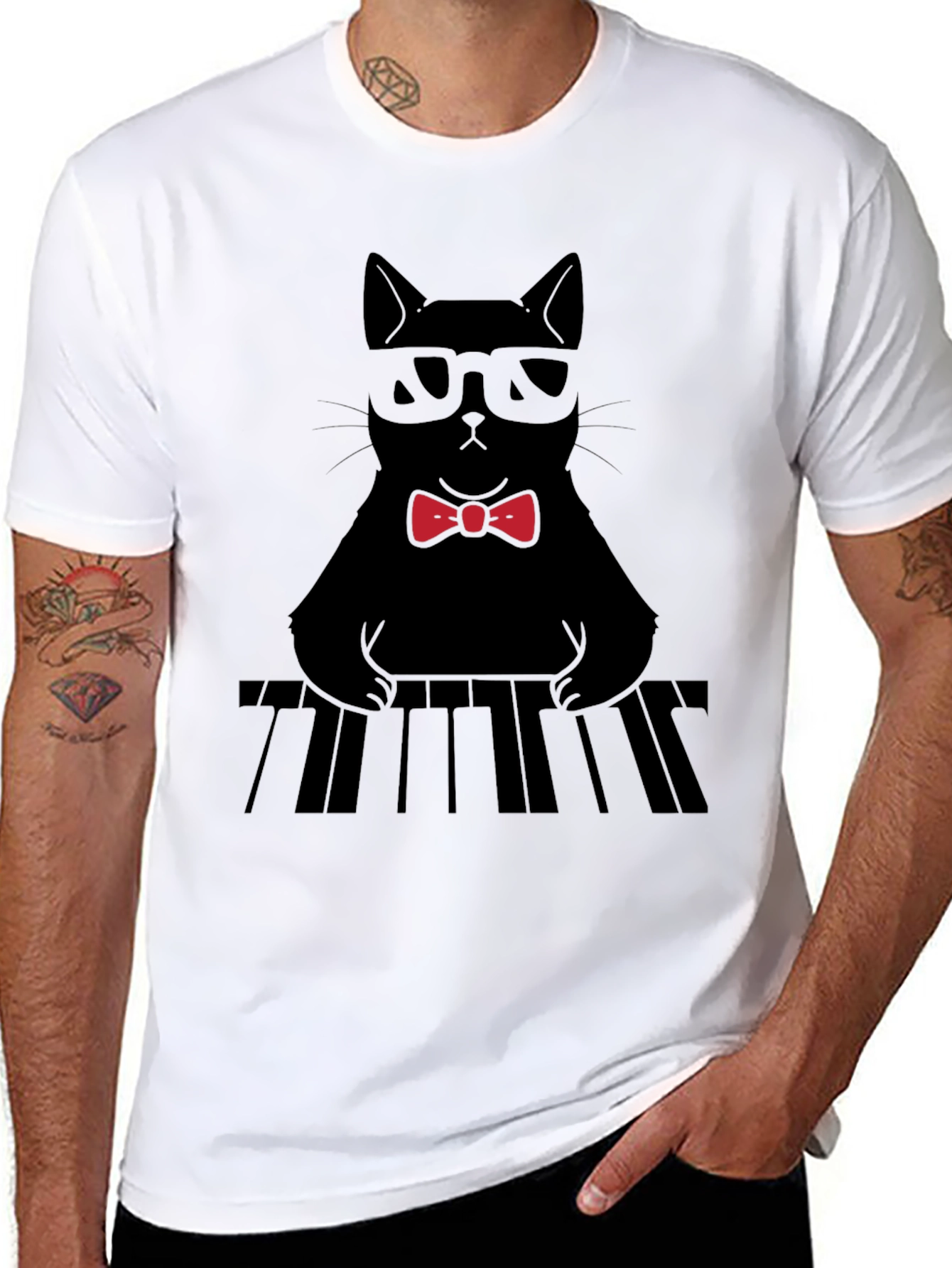 Black Cool Cat Musician T-Shirt view 8