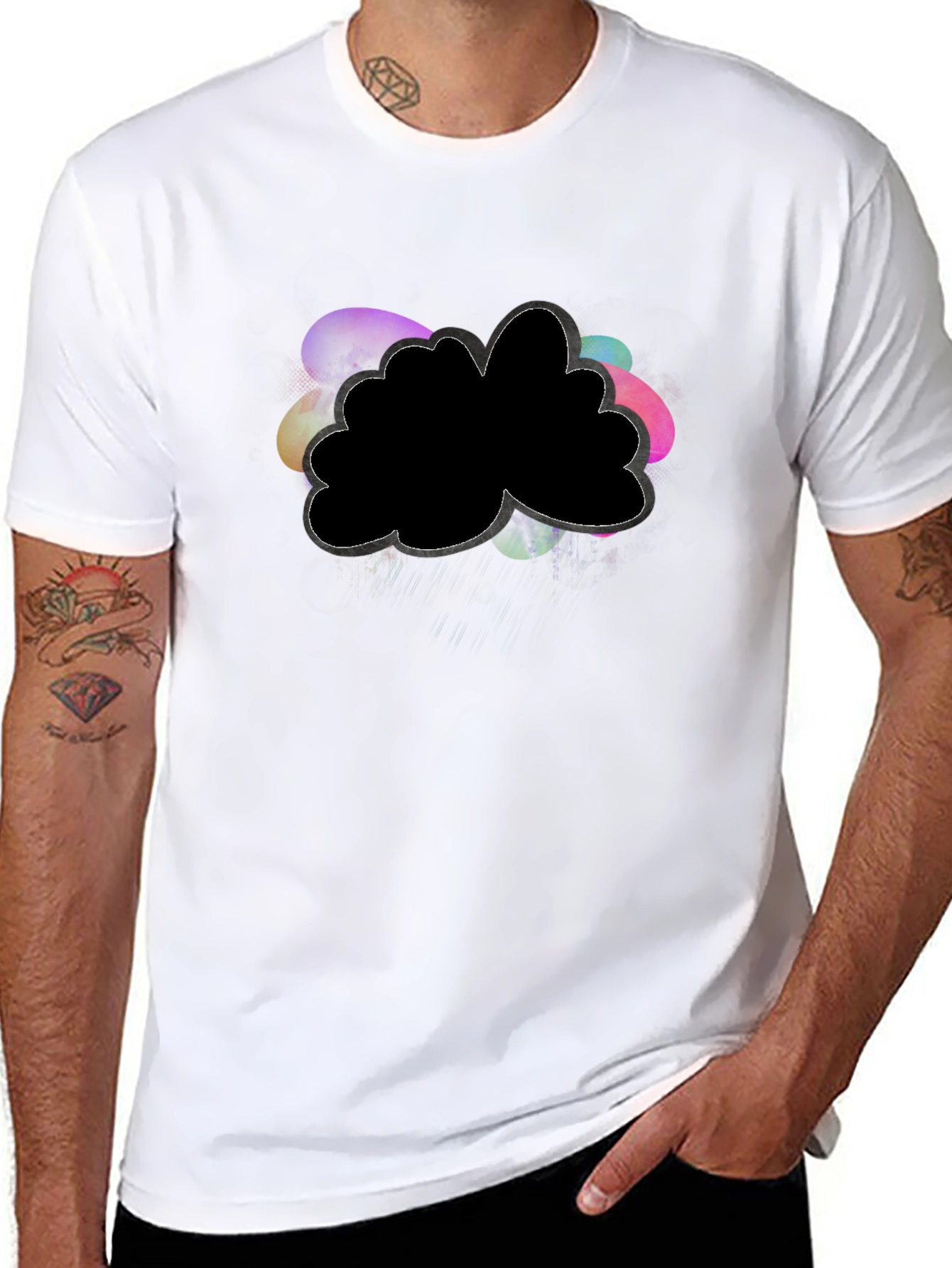 Black Unique Graphic Tee - Abstract Cloud Design view 8