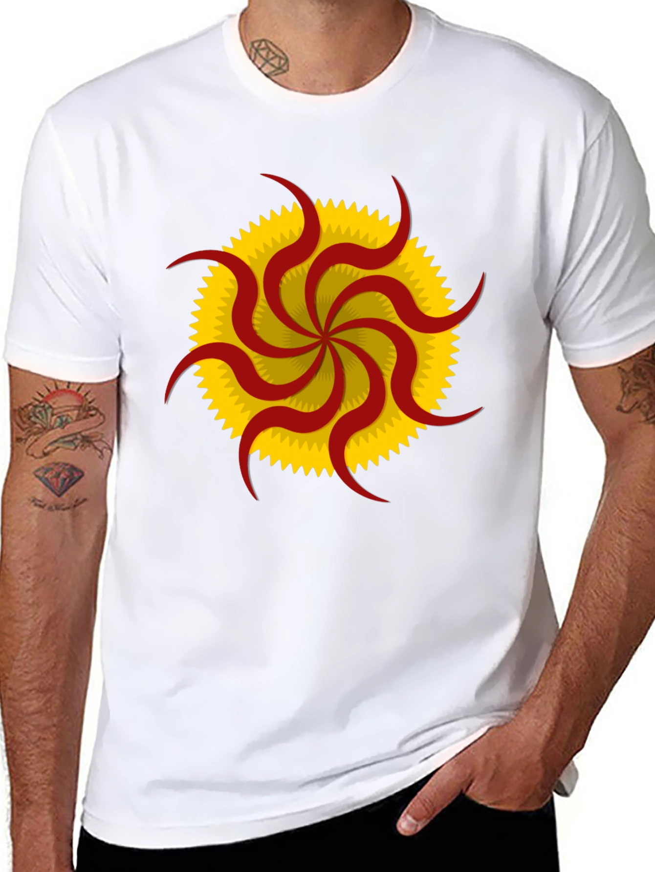 Black Unique Sunburst Graphic Tee - Black Cotton Casual Shirt view 8