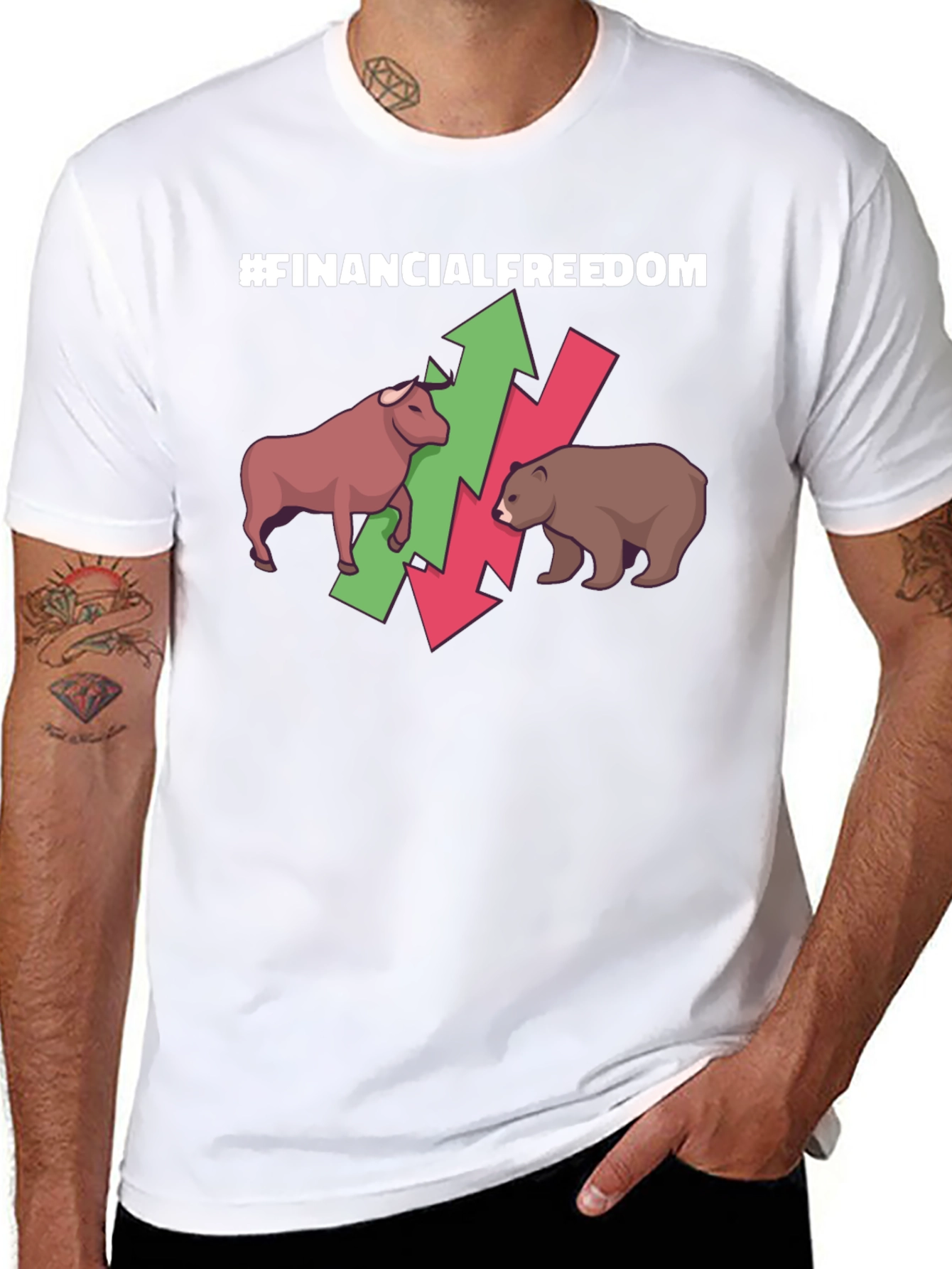 Black Financial Freedom T-Shirt - Bull and Bear Market Tee view 8