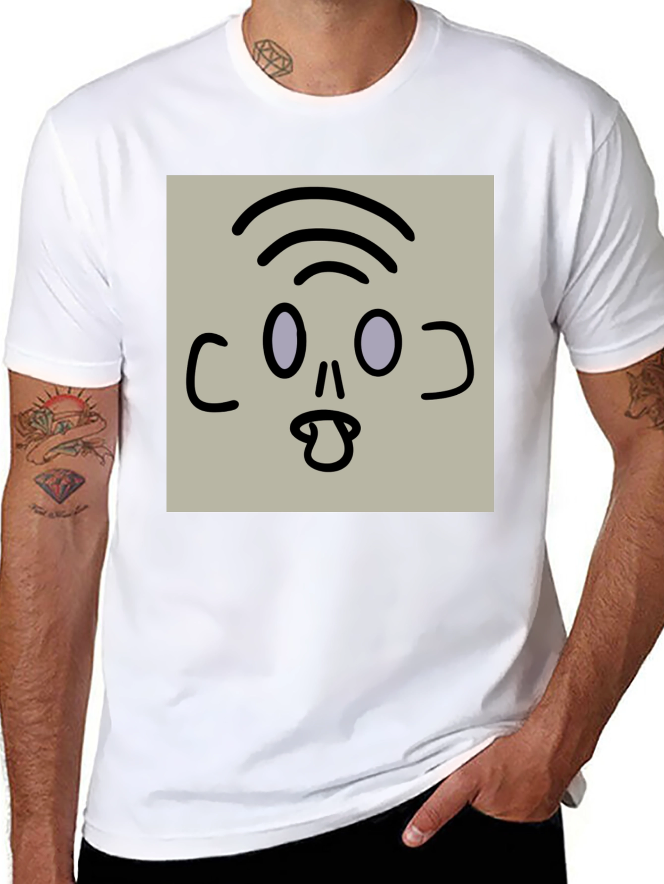 Black Cartoon Face Graphic T-Shirt, Black view 8