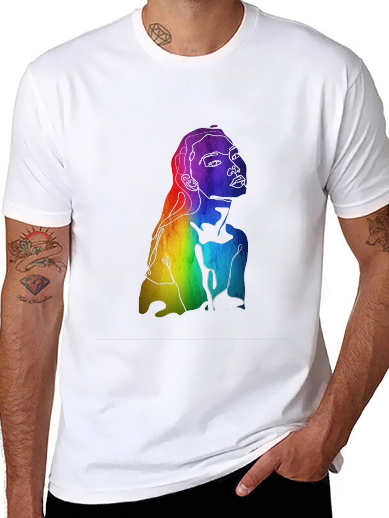 Black Rainbow Woman Graphic Tee - Black Cotton Blend view 8