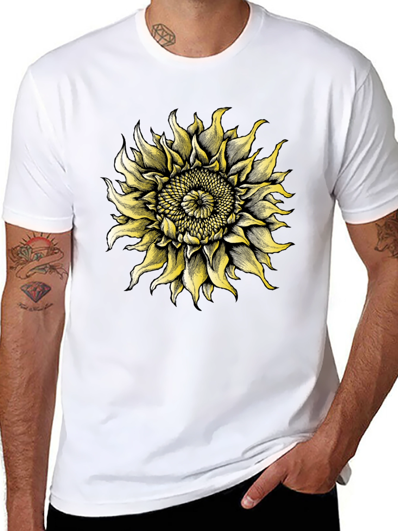 Black Sunflower Graphic Tee - Black Cotton T-Shirt view 8