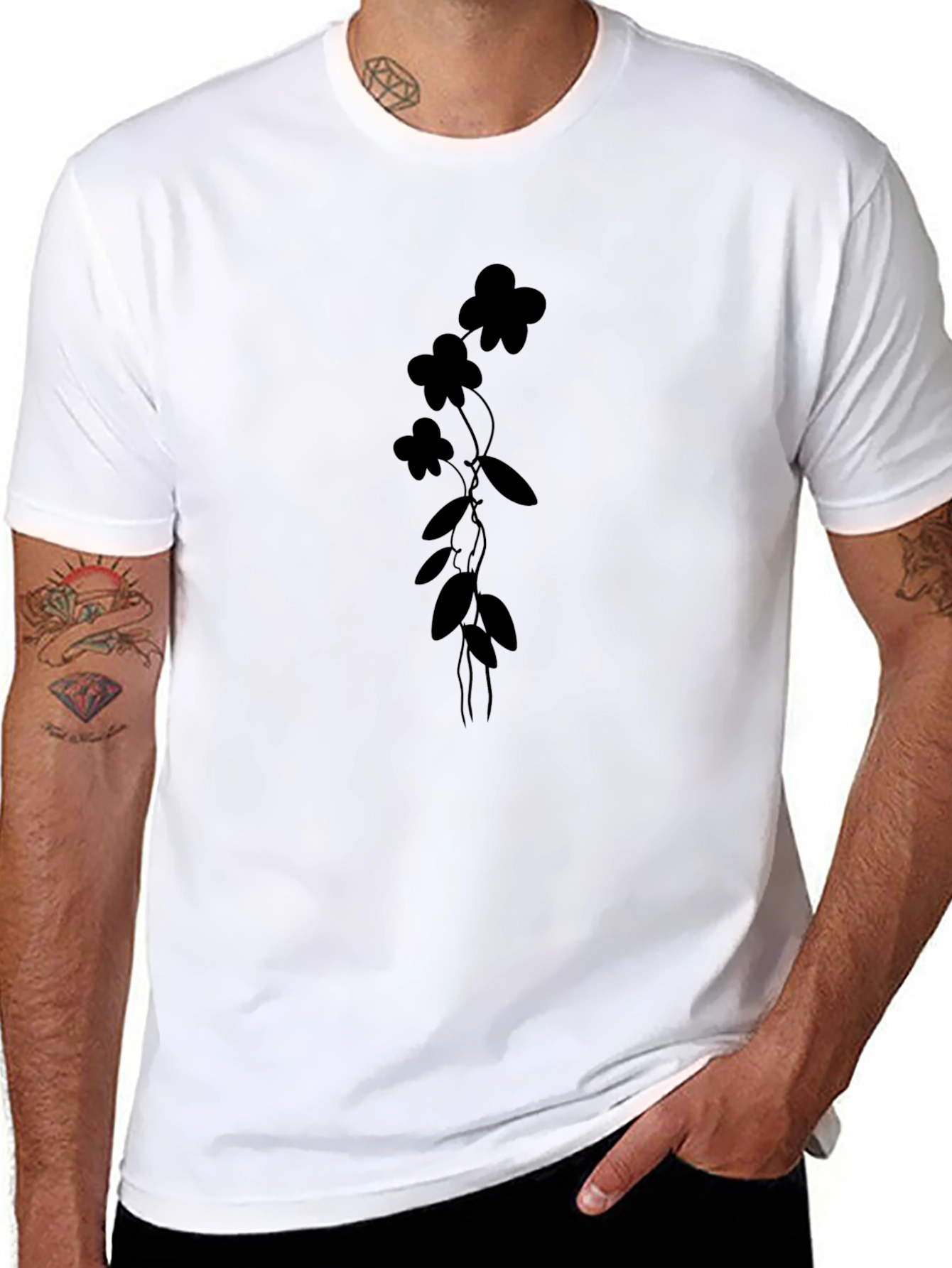 Black Floral Vine Graphic Tee - Modern Style - 8