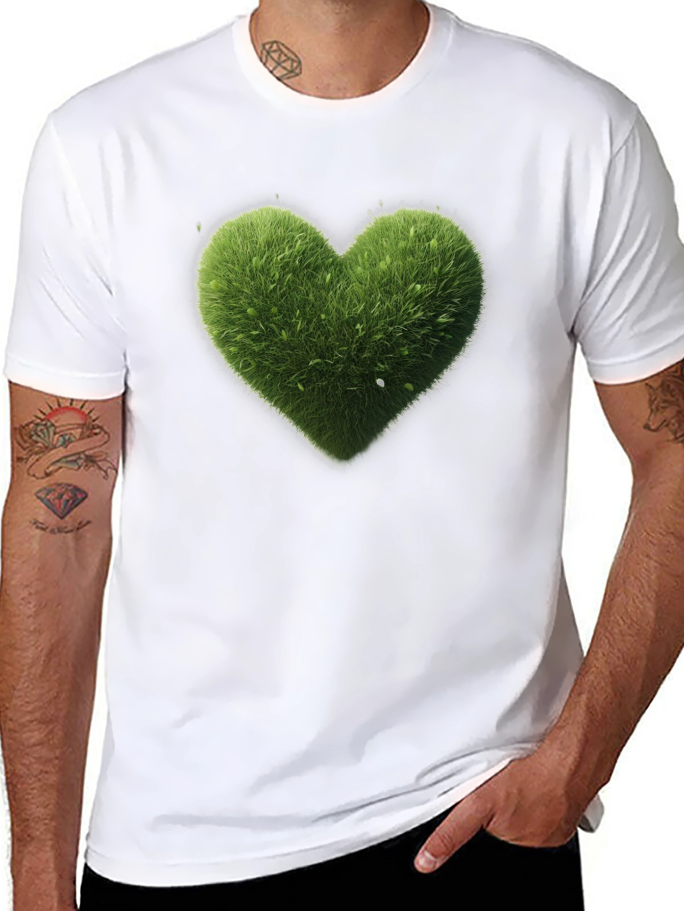 Black Green Heart Graphic Tee - Black Cotton T-Shirt view 8