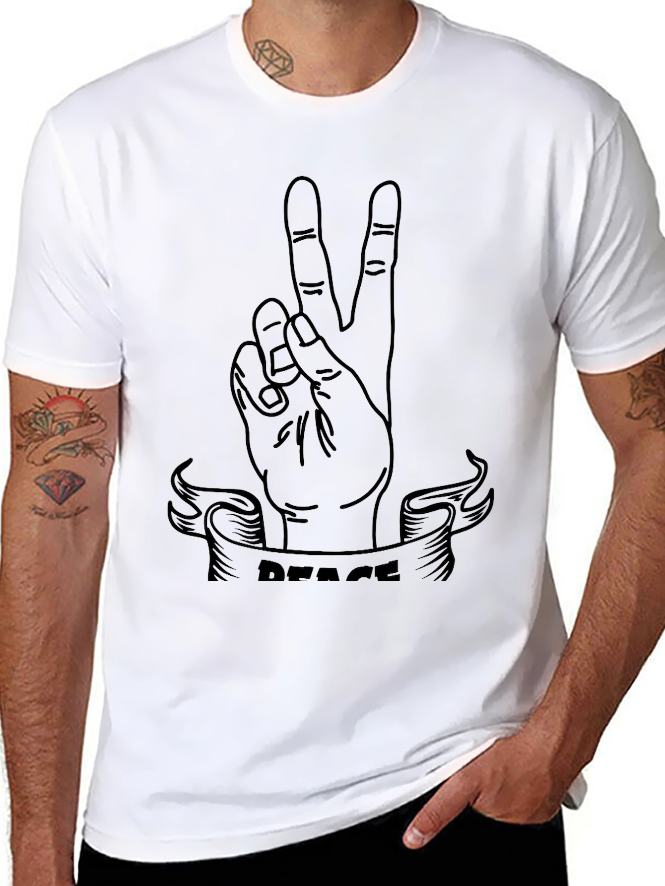 Black Peace Sign Graphic Tee - Black Cotton T-Shirt view 8