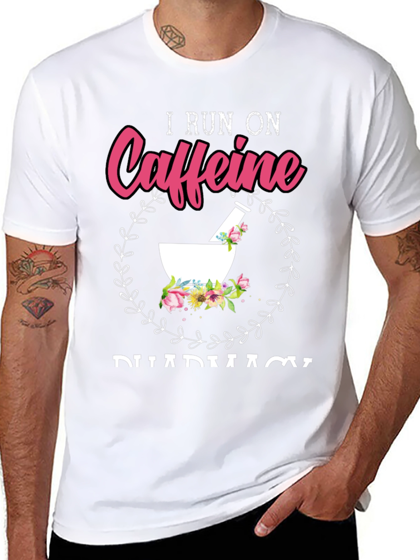 Black I Run On Caffeine Pharmacy T-Shirt view 8