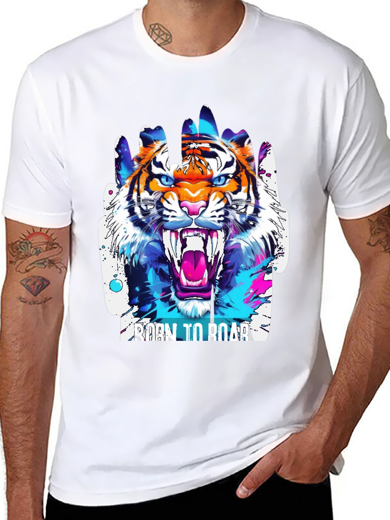 Black Roaring Tiger Graphic Tee - Men's Black T-Shirt view 8