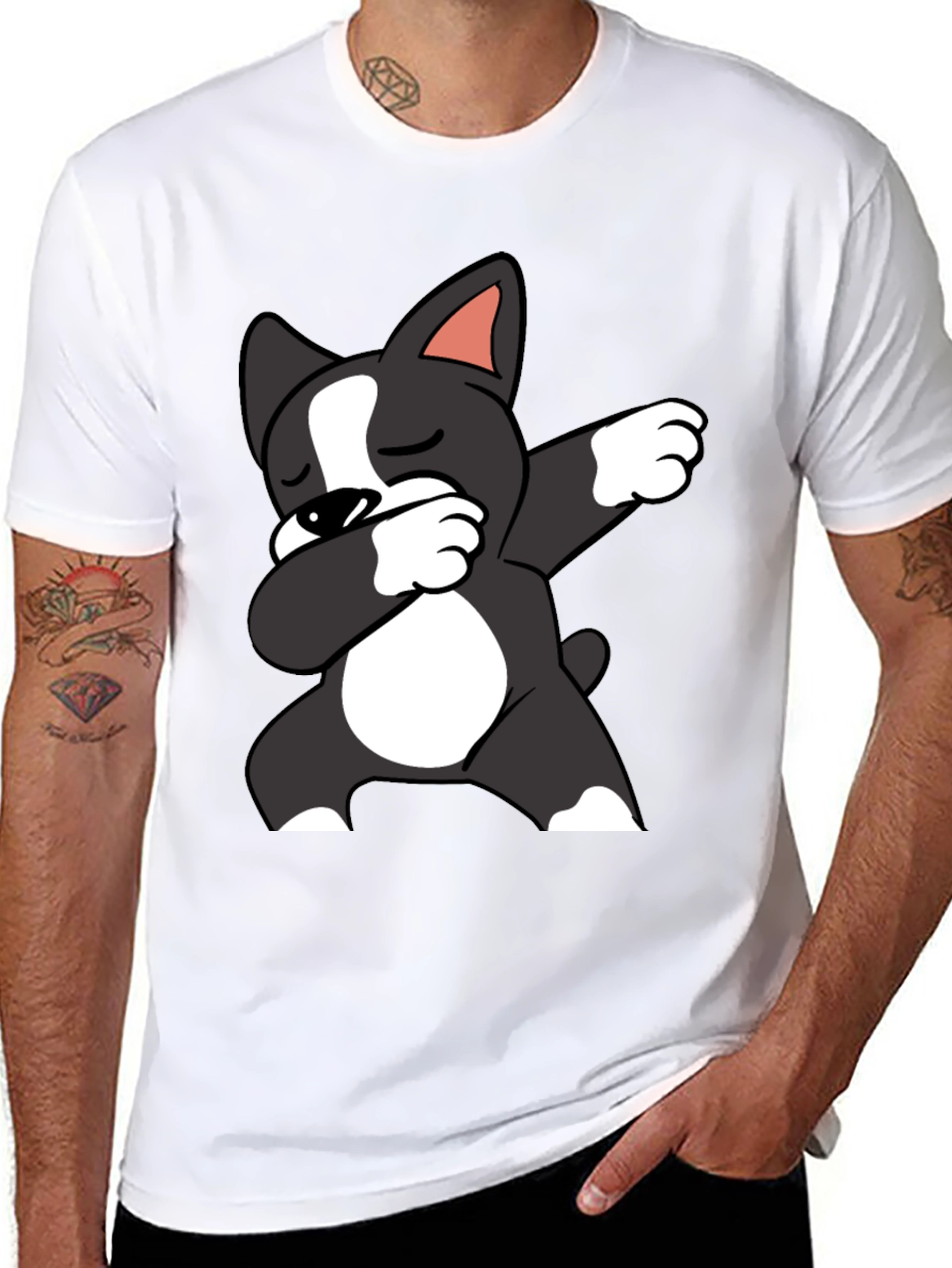 Black Dabbing Dog Graphic Tee - Black Cotton T-Shirt view 8