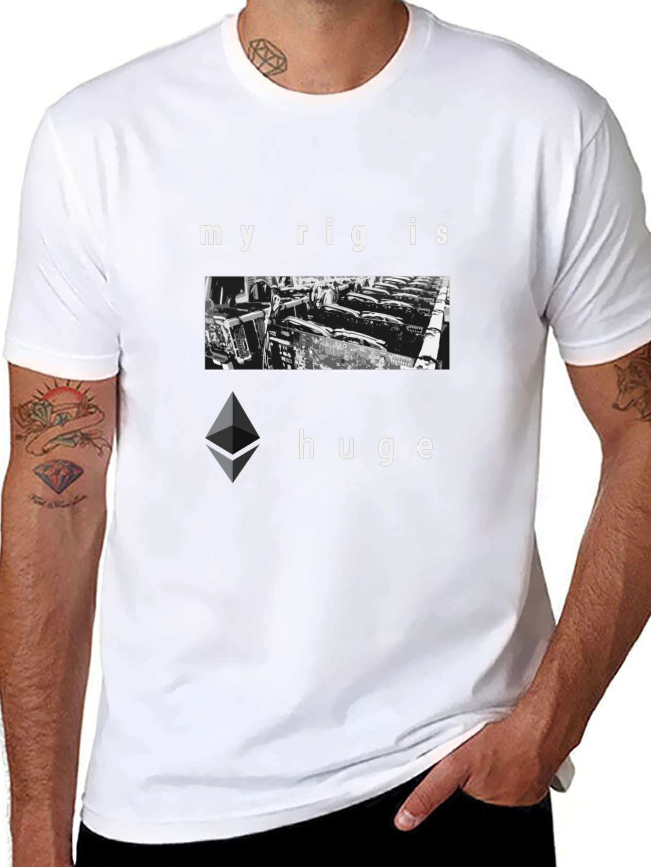 Black My Rig Is Huge T-Shirt Crypto Miner Ethereum Tee view 8
