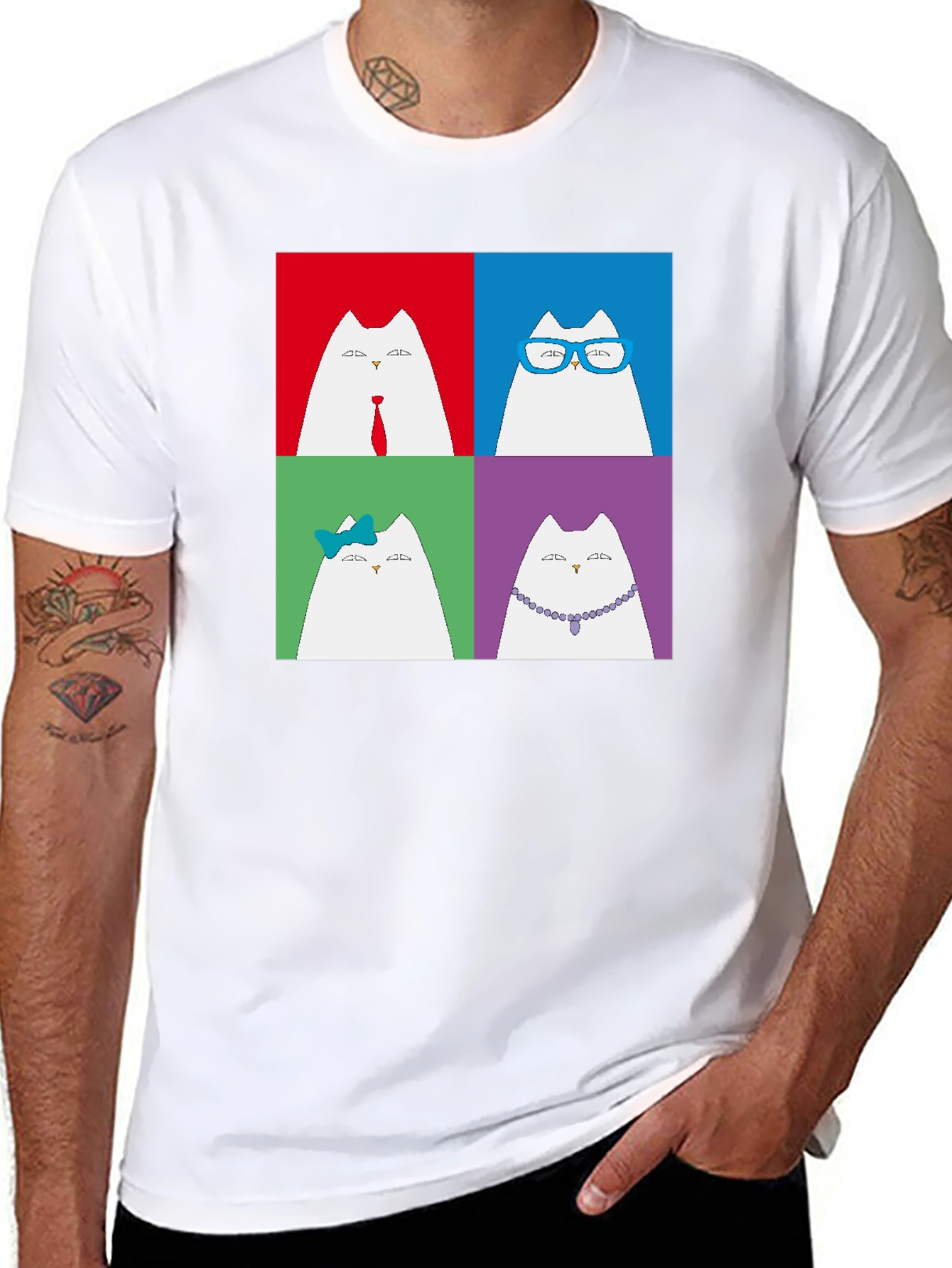 Black Pop Art Cat T-Shirt - Unique Graphic Tee for Cat Lovers view 8