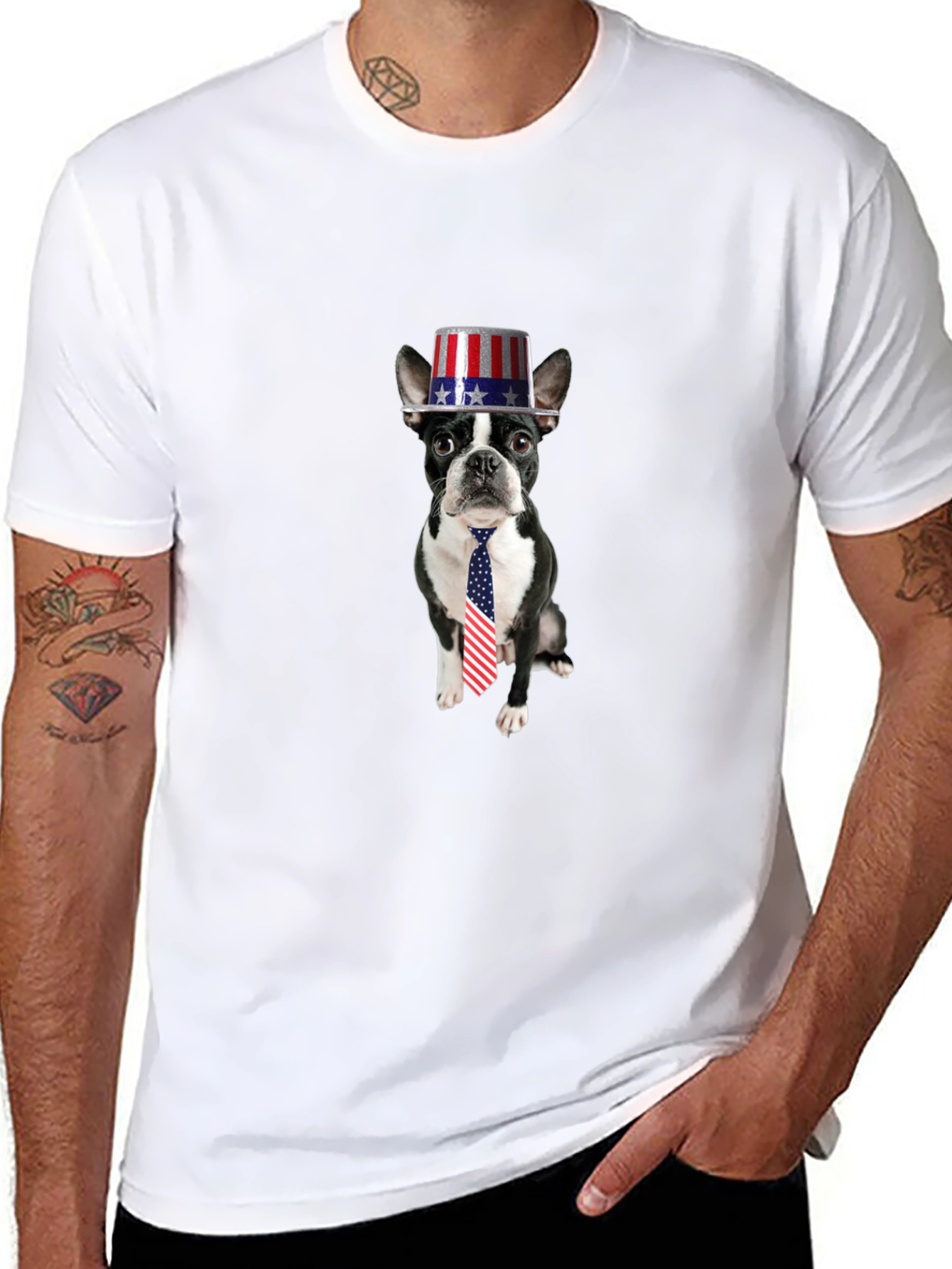 Black Patriotic Pup T-Shirt - Dog with American Flag Hat & Tie view 8