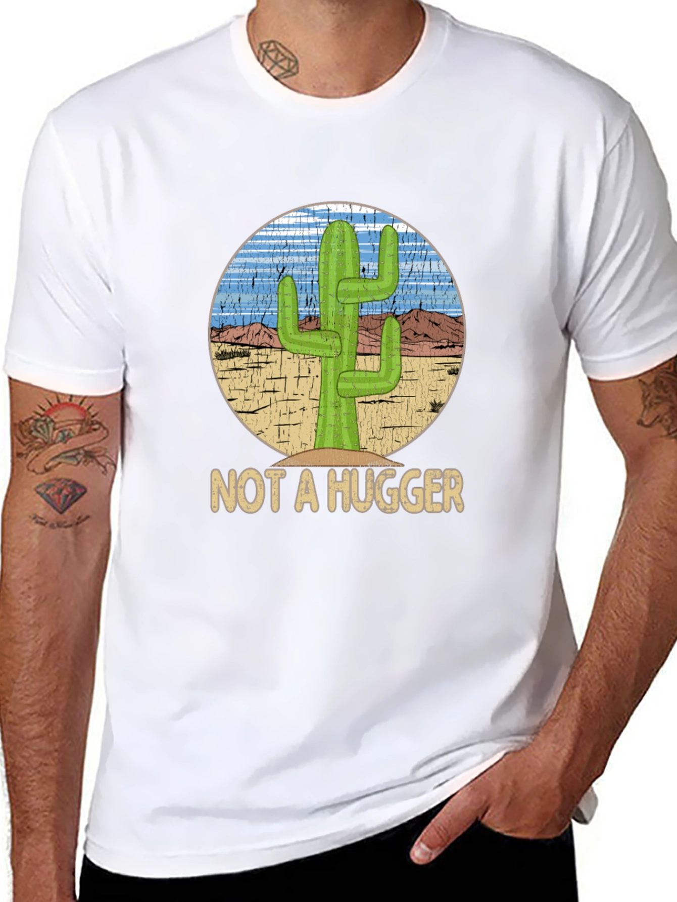 Black Not A Hugger Cactus Graphic T-Shirt - Funny Desert Tee view 8