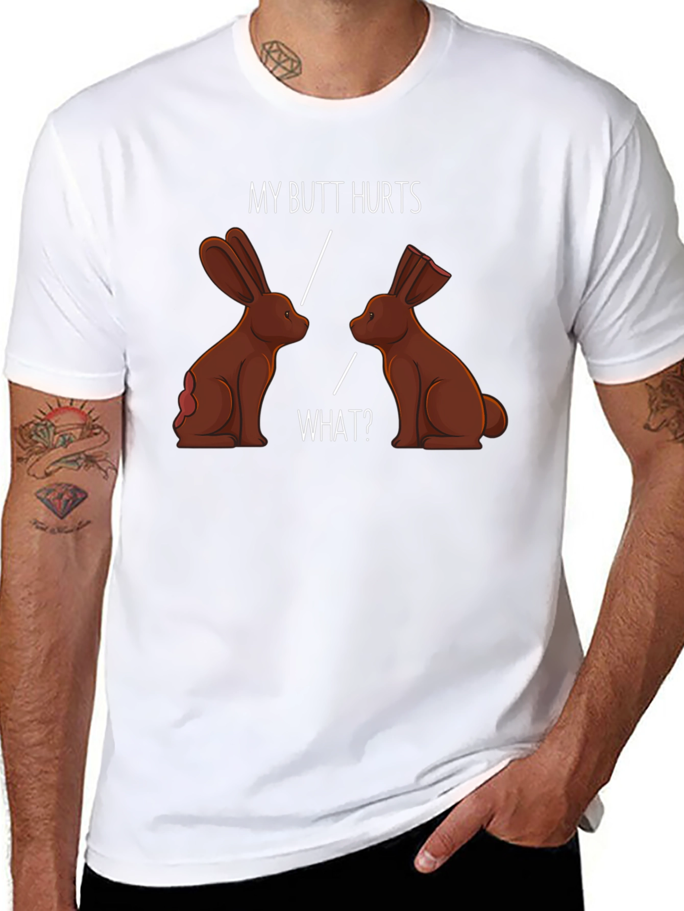 Black Funny My Butt Hurts Chocolate Bunny T-Shirt view 8