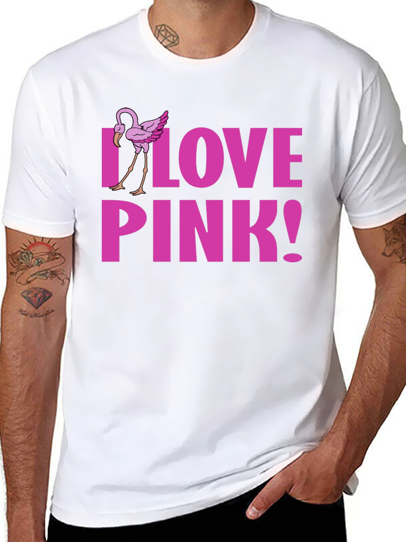 Black I Love Pink! Flamingo Graphic Tee - Black view 8