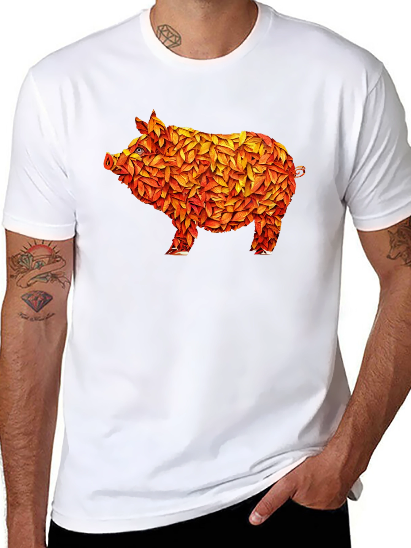 Black Leaf Pig Graphic T-Shirt - Unique Design view 8